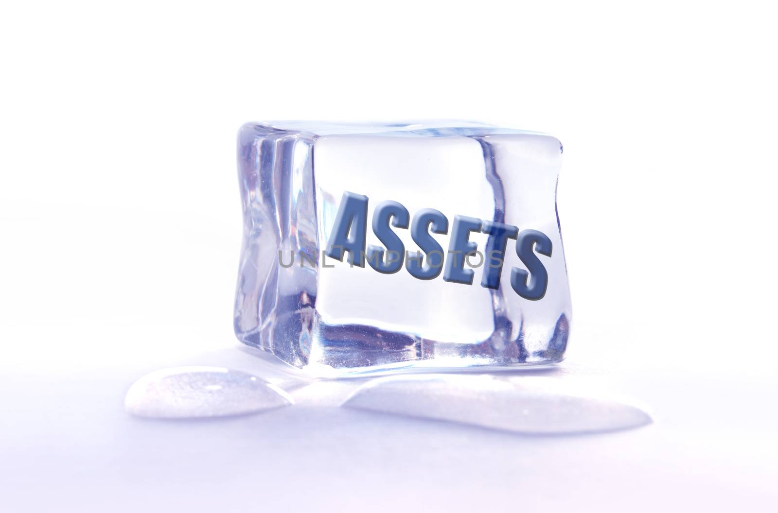 The word assets frozen inside an ice cube 