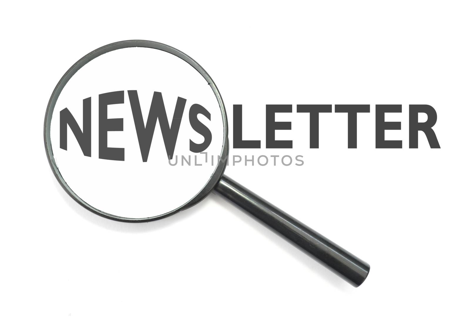 Magnifying glass focused on the word newsletter