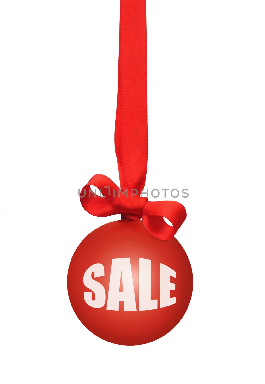 Red christmas bauble labeled with sale 