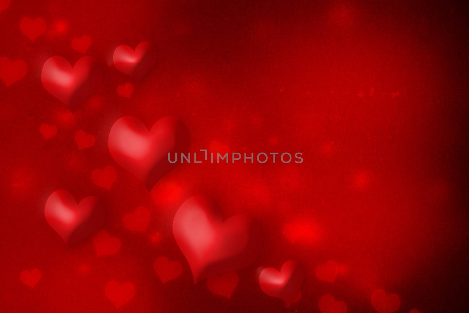 Red hearts on red grungy paper background