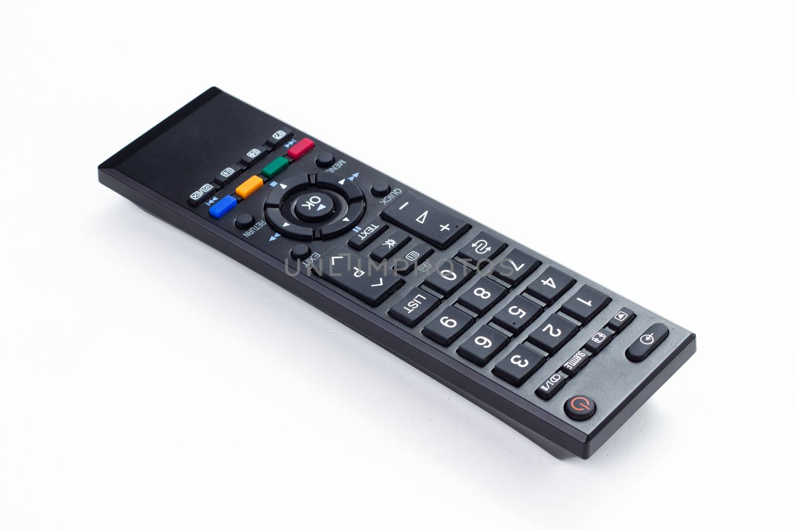 tv remote control keypad black on white isolated