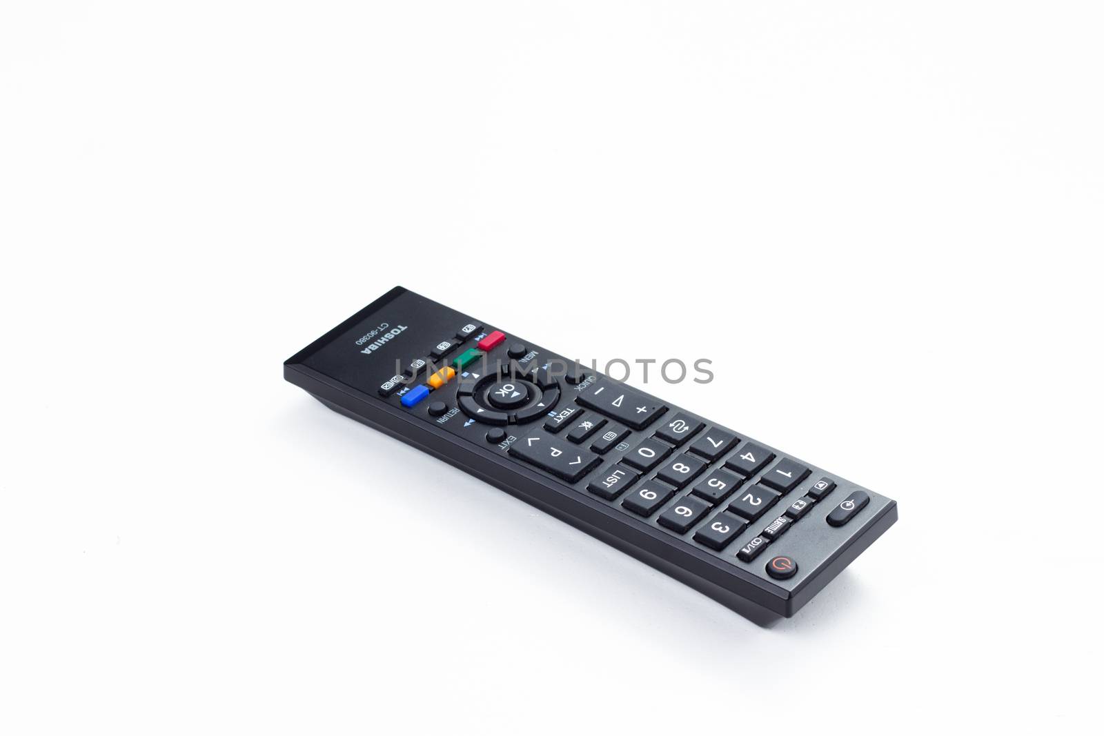 tv remote control keypad black on white isolated