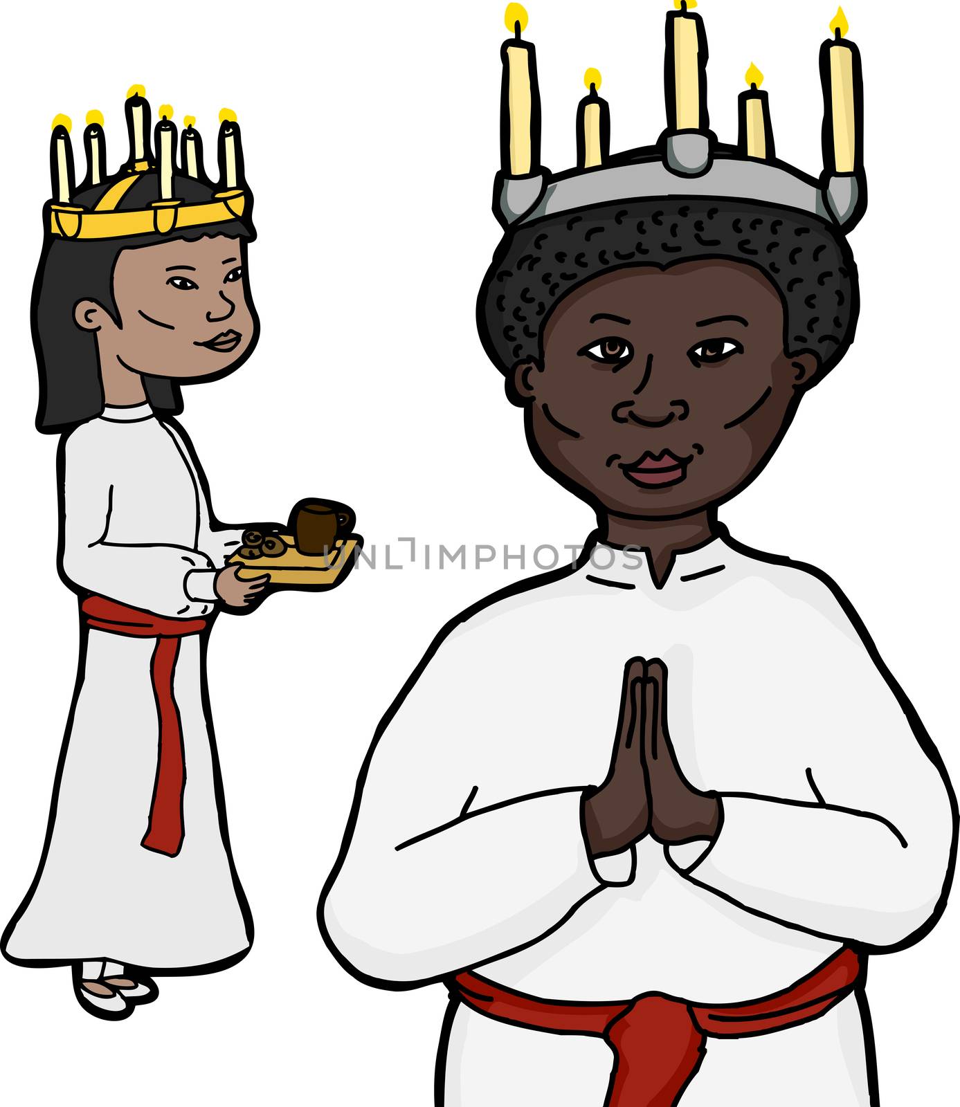 Asian and African women in costume for Swedish holiday Sankta Lucia