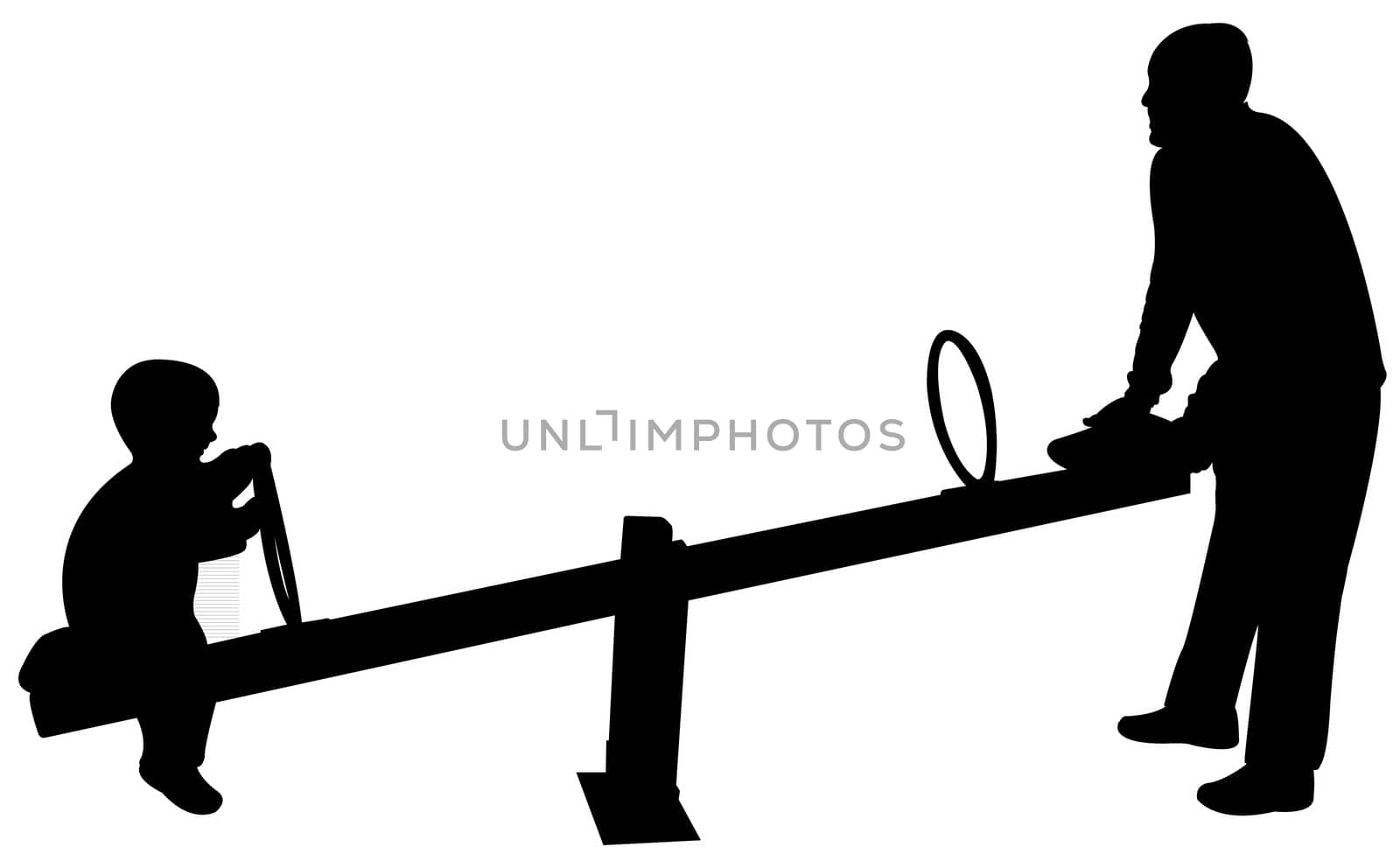 father and boy playing, seesaw, silhouette vector by Dr.G