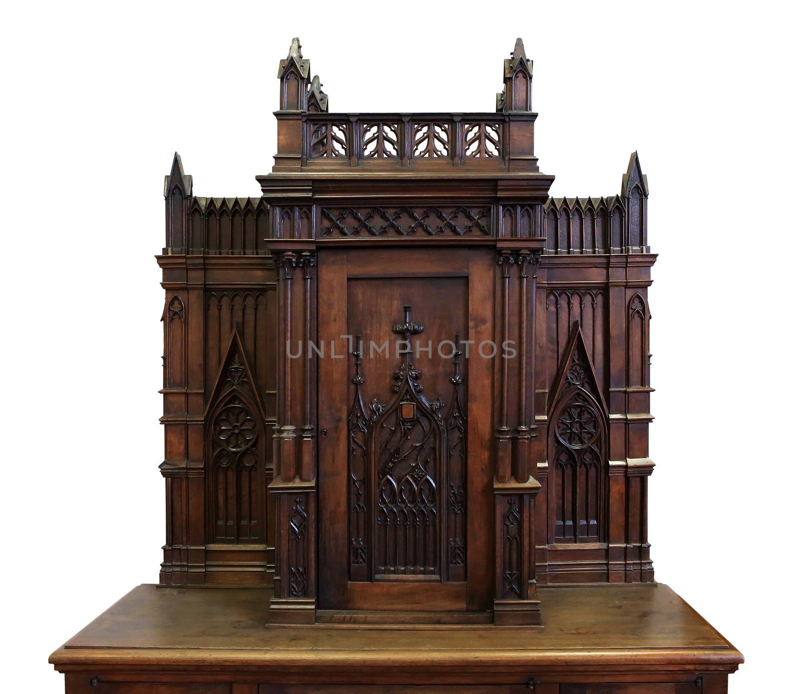 Old wooden secretaire on the white background.