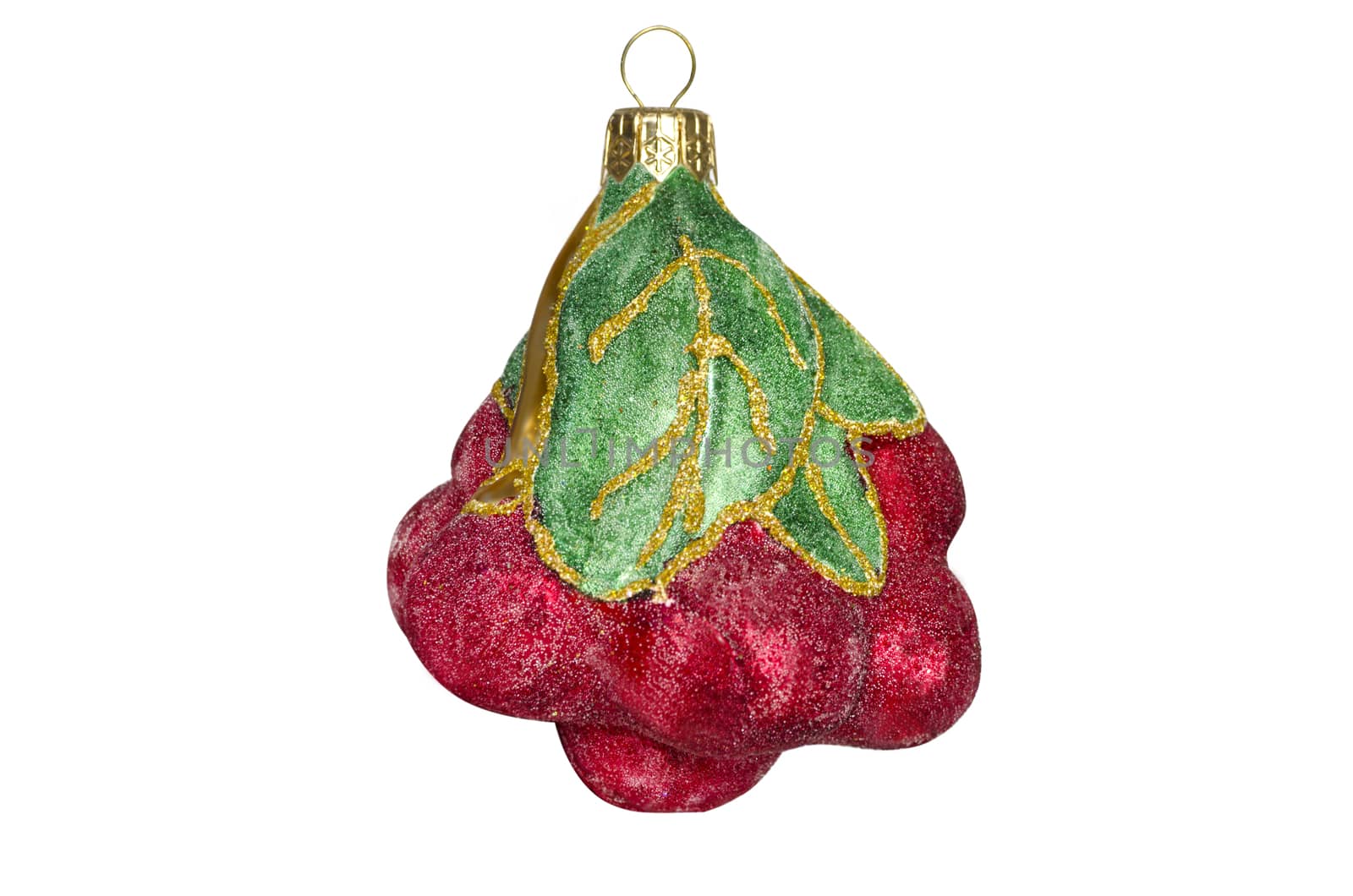 Toy for Christmas trees, fruit on a white background