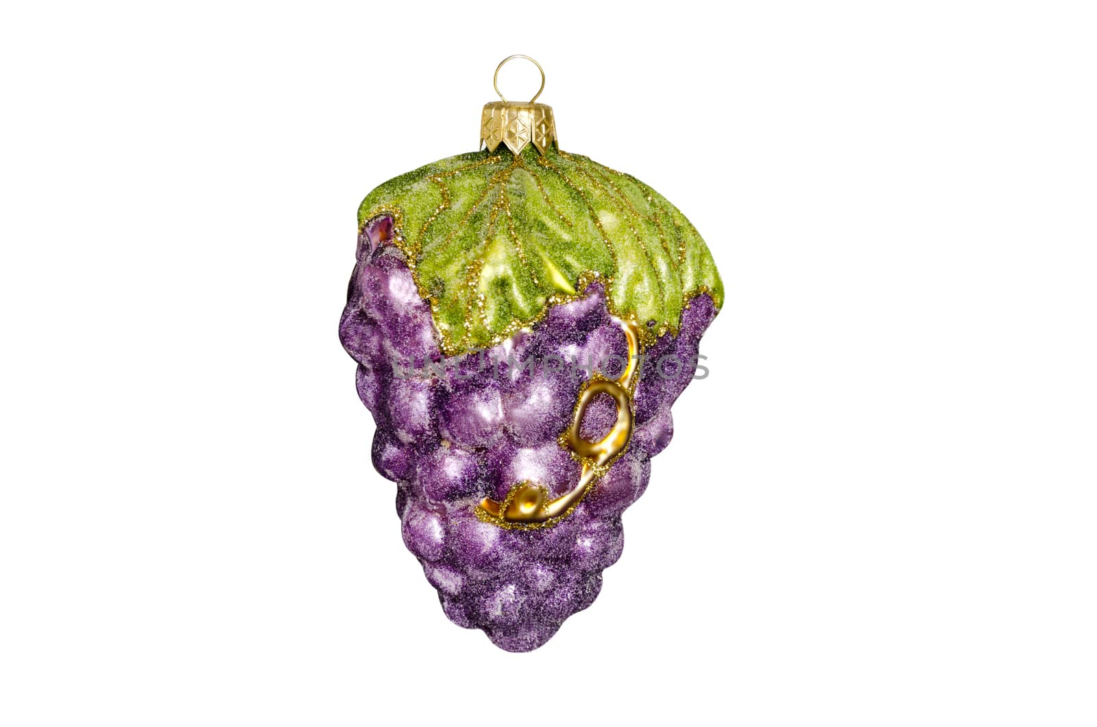 Christmas toys, fruits, grape on a white background