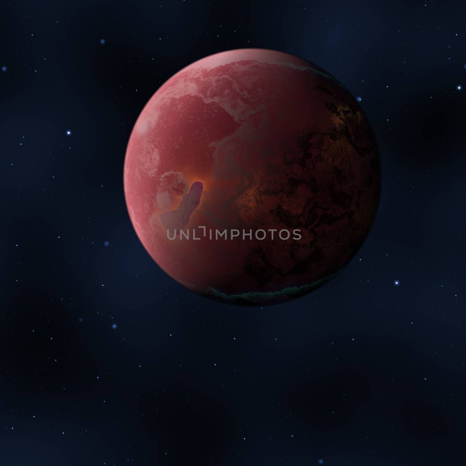 An image of a strange red planet in space