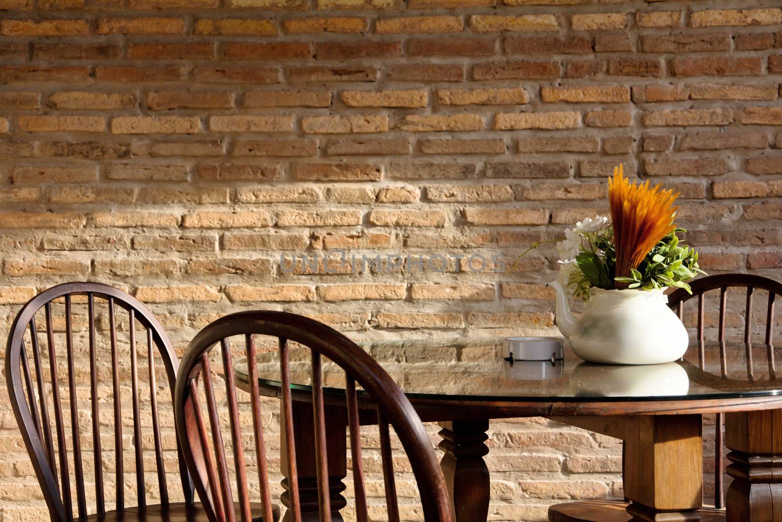 vintage chair and table with flower