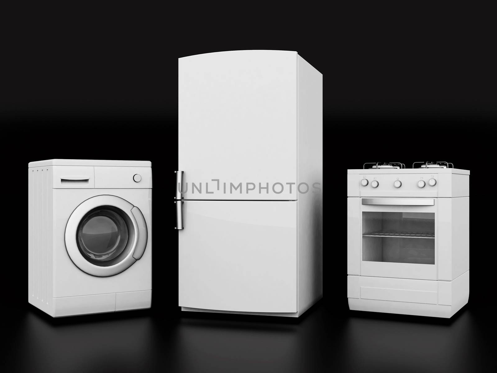 picture of household appliances on a black background