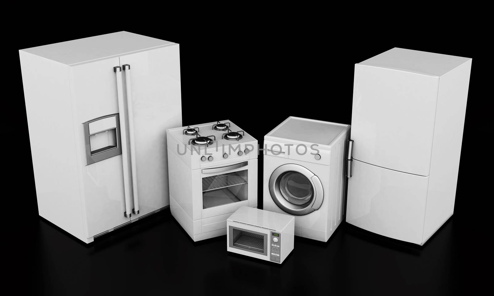 picture of household appliances on a black background