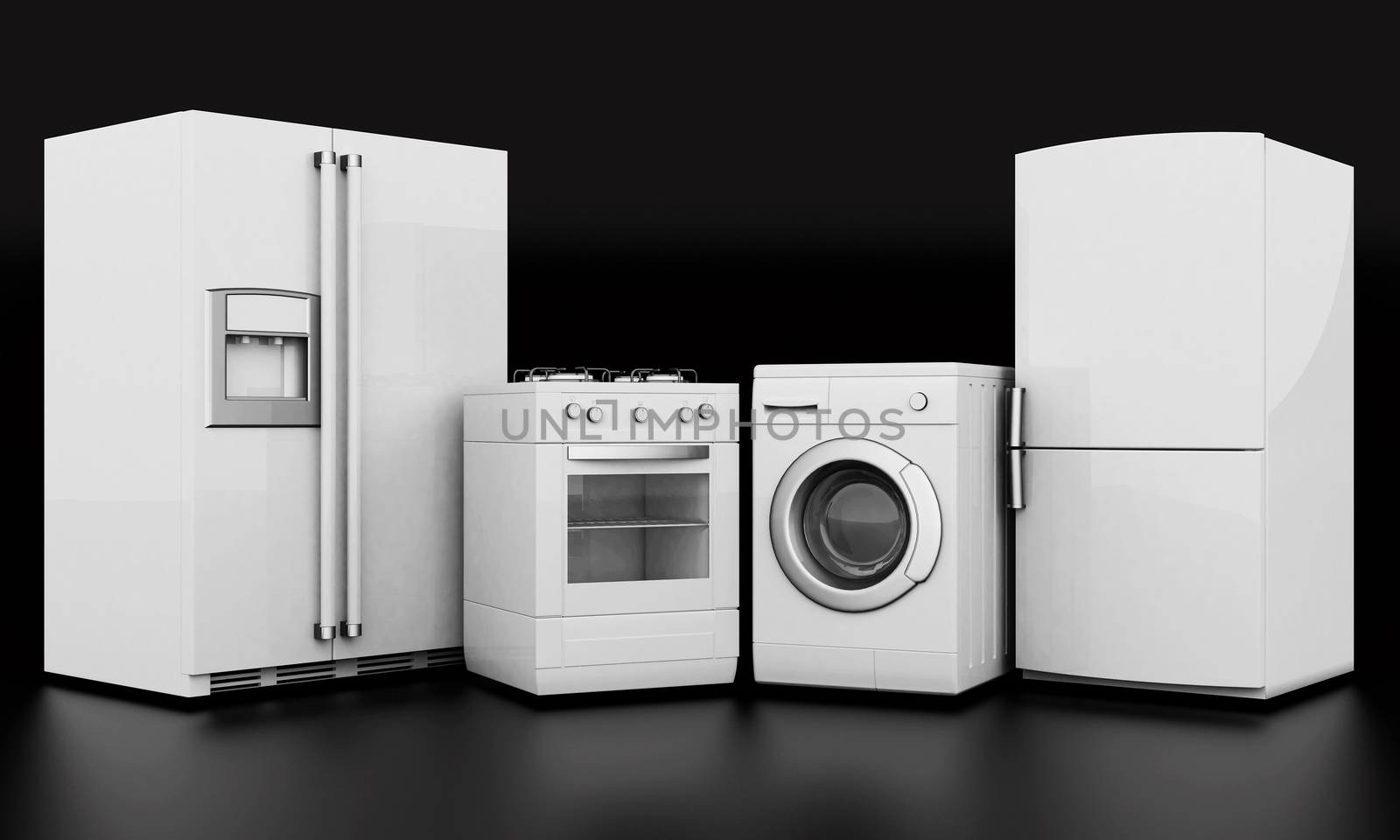 picture of household appliances on a black background