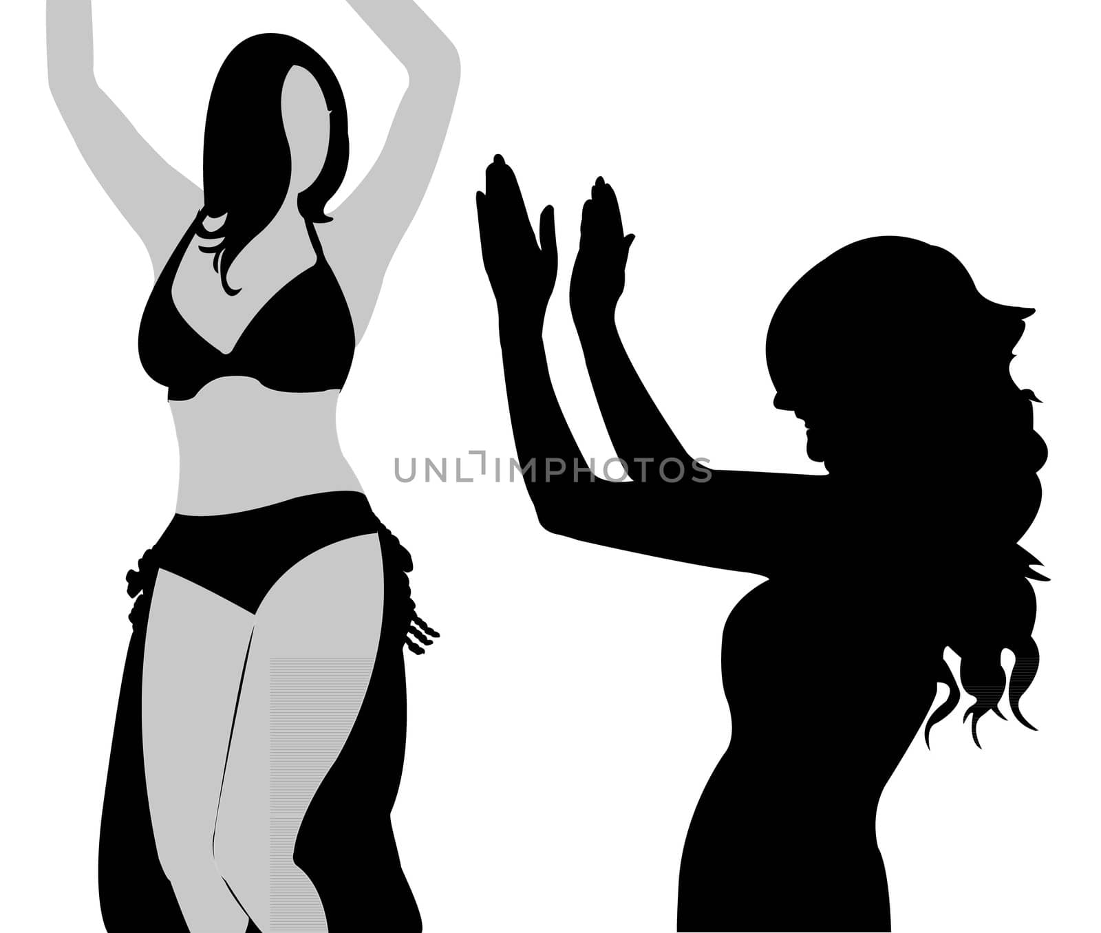 belly dancer performing , audience clapping, vector