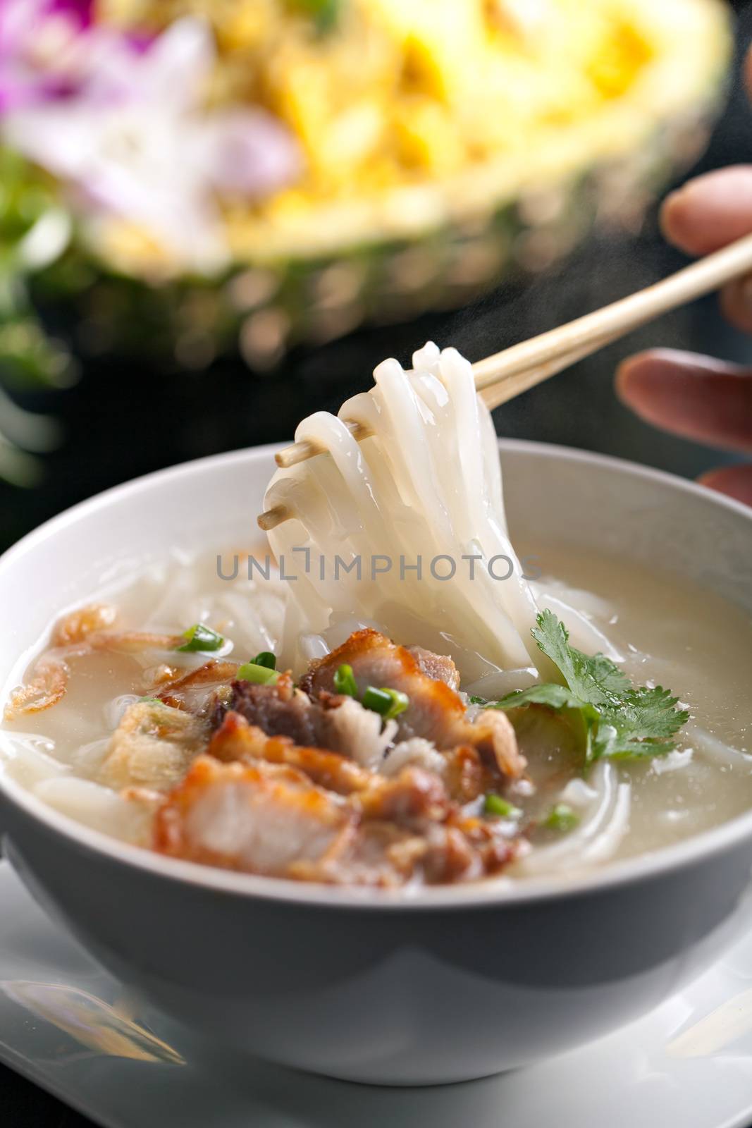 Thai Noodle Soup with Crispy Pork by graficallyminded