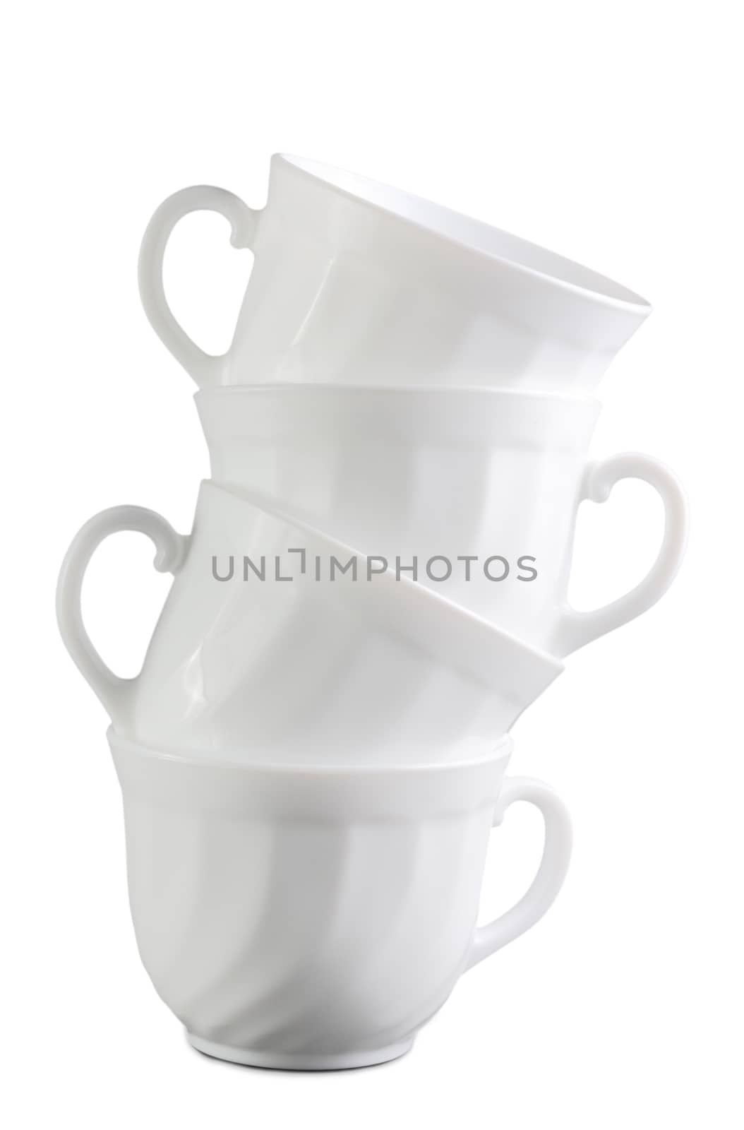Pile of white cups isolated at the white background