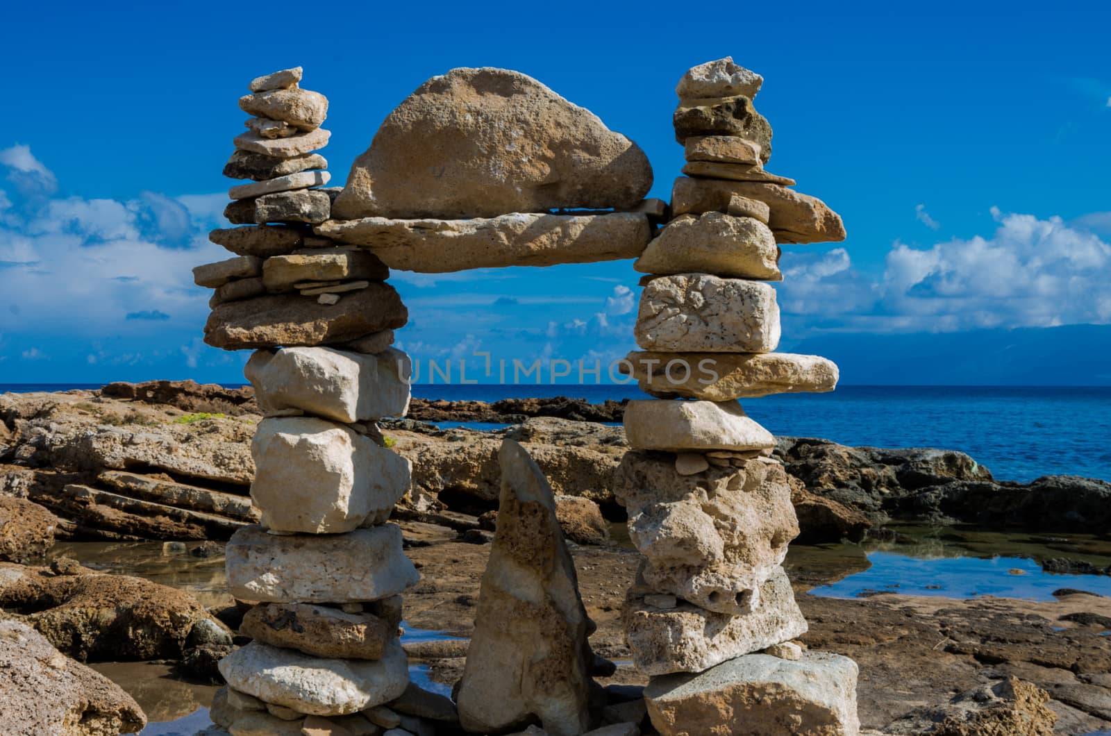 Sculptures modelled using stones and rocks in Crete, Greece.