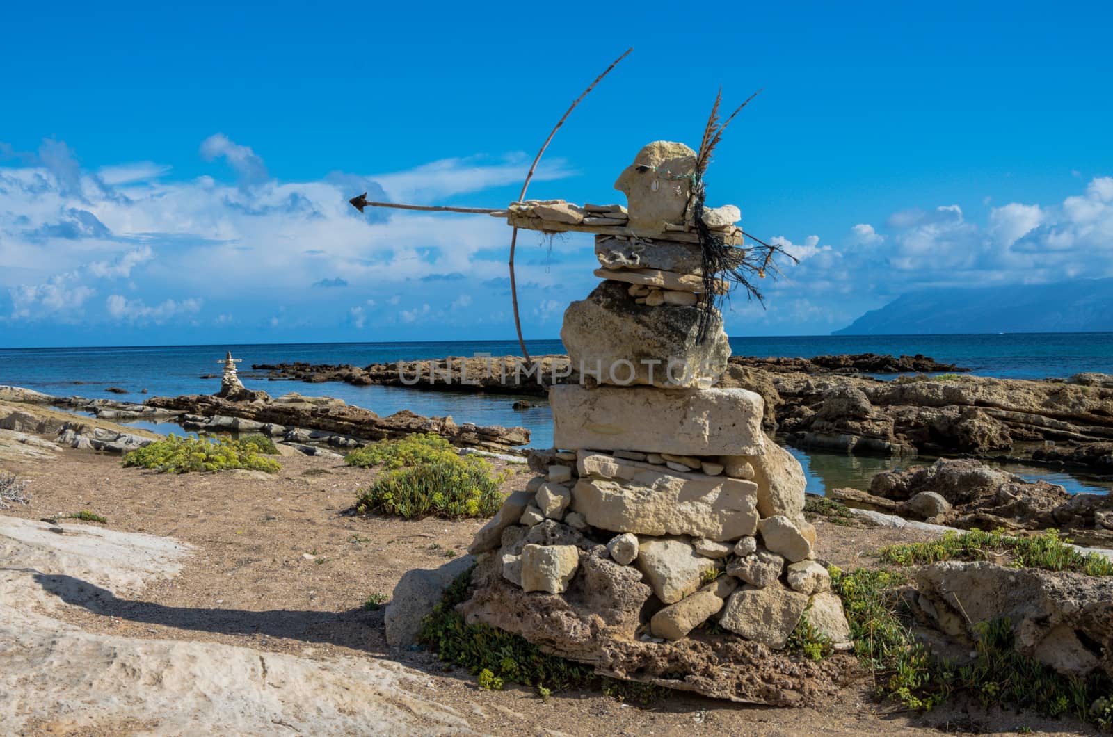 Sculptures modelled using stones and rocks in Crete, Greece.