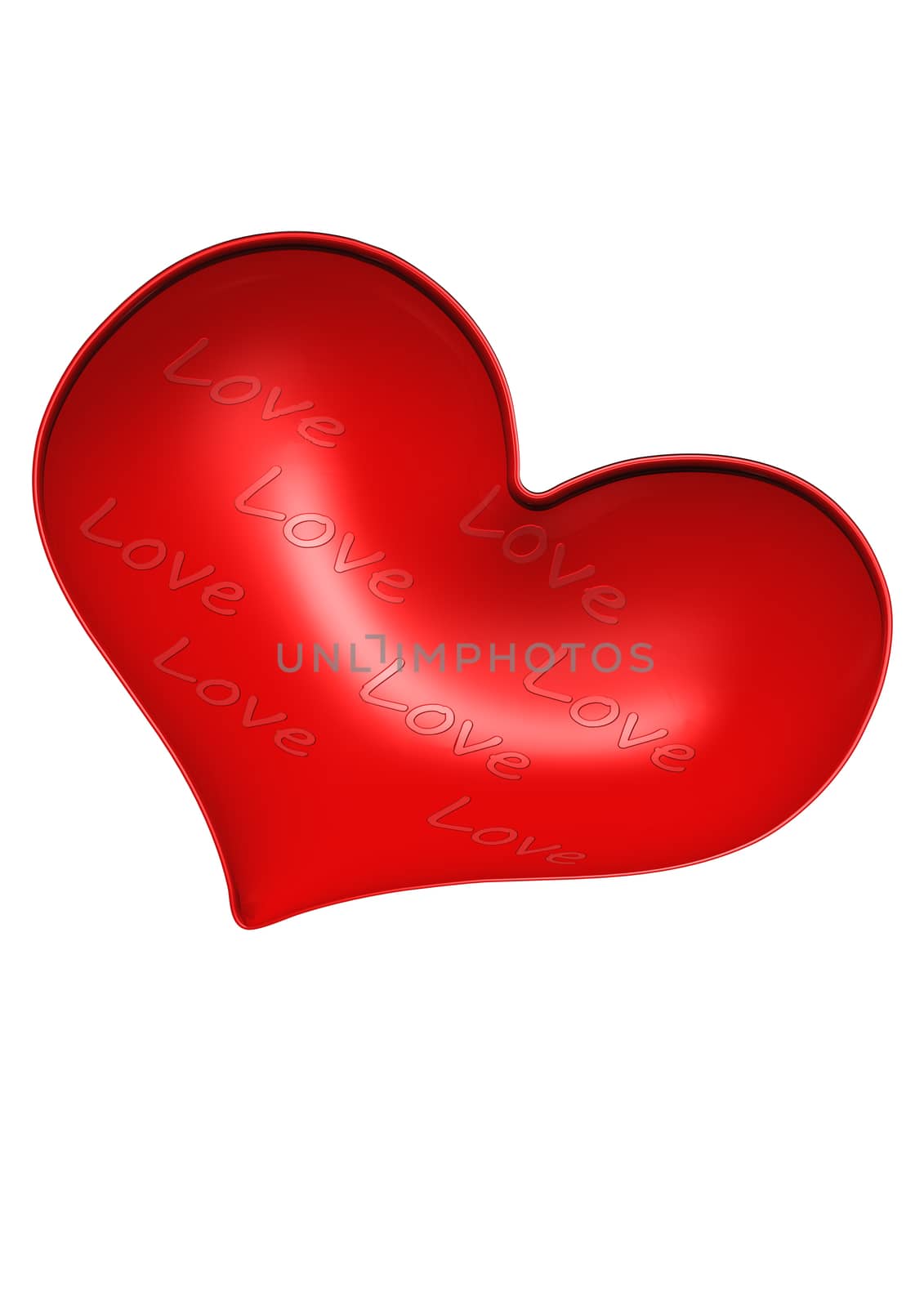Red valentine heart isolated on white. three dimensional render.