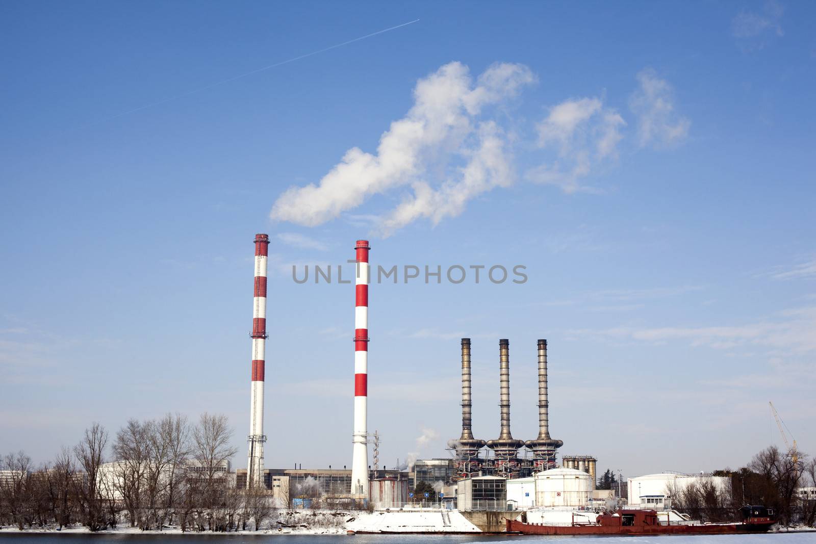 Chemical plant chimneys