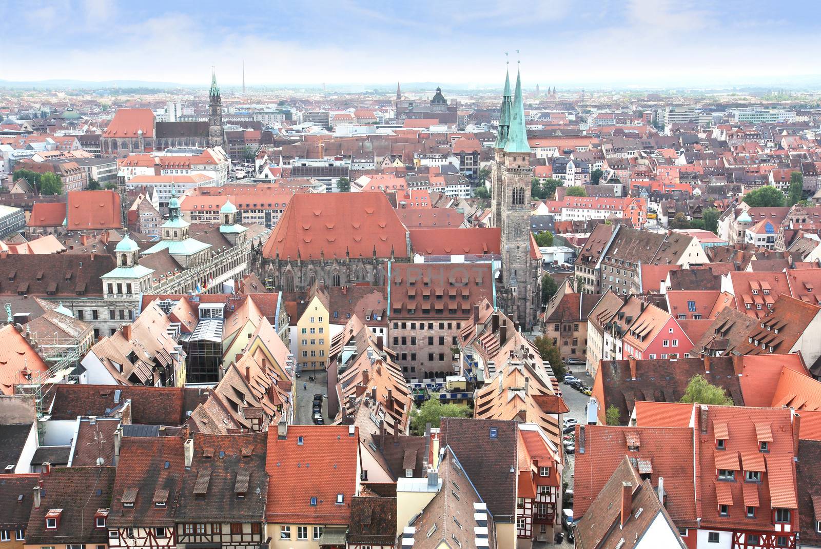 View over Nuremberg old town from the Kaiserburg, Franconia, Bavaria, Germany.