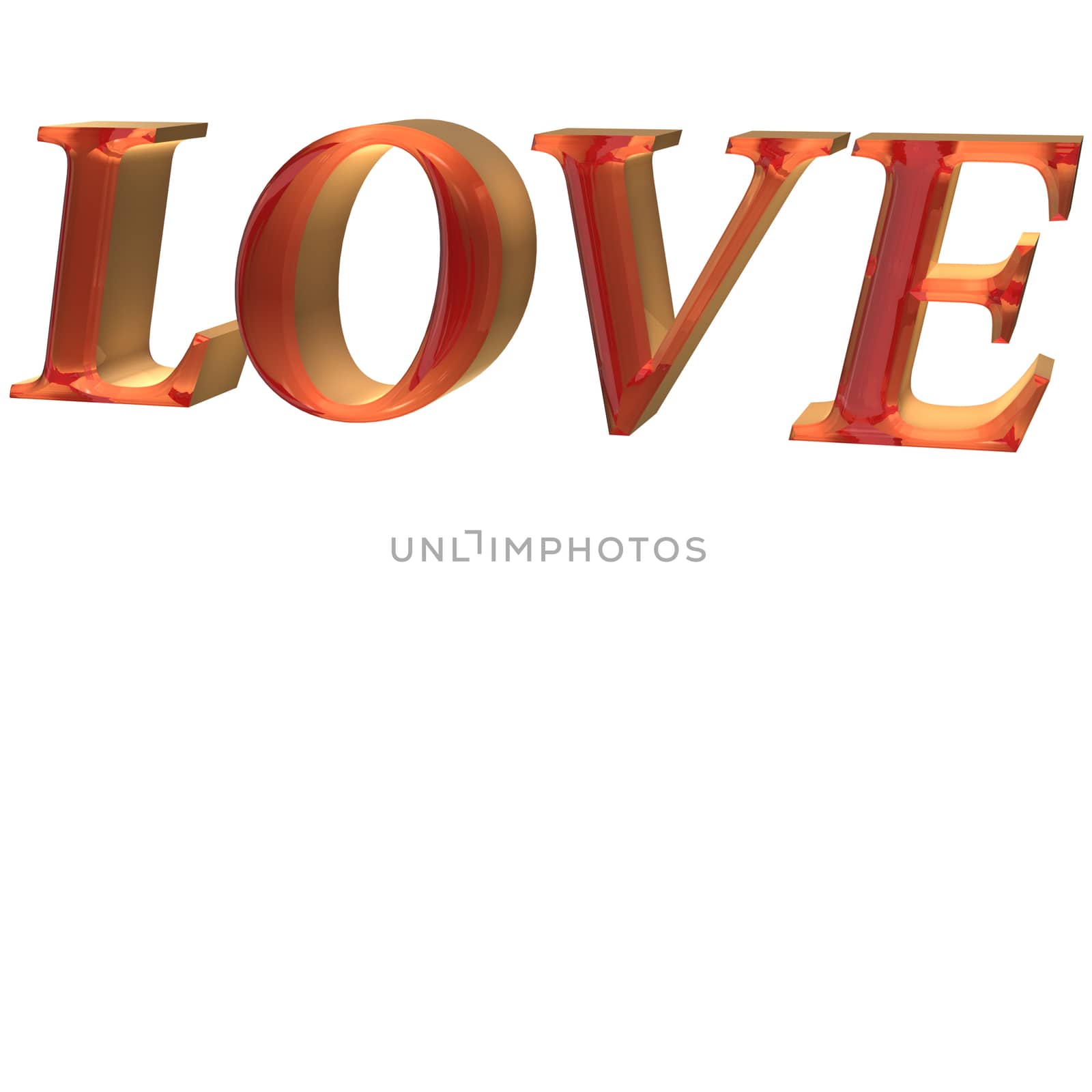 Glossy red three-dimensional inscription LOVE