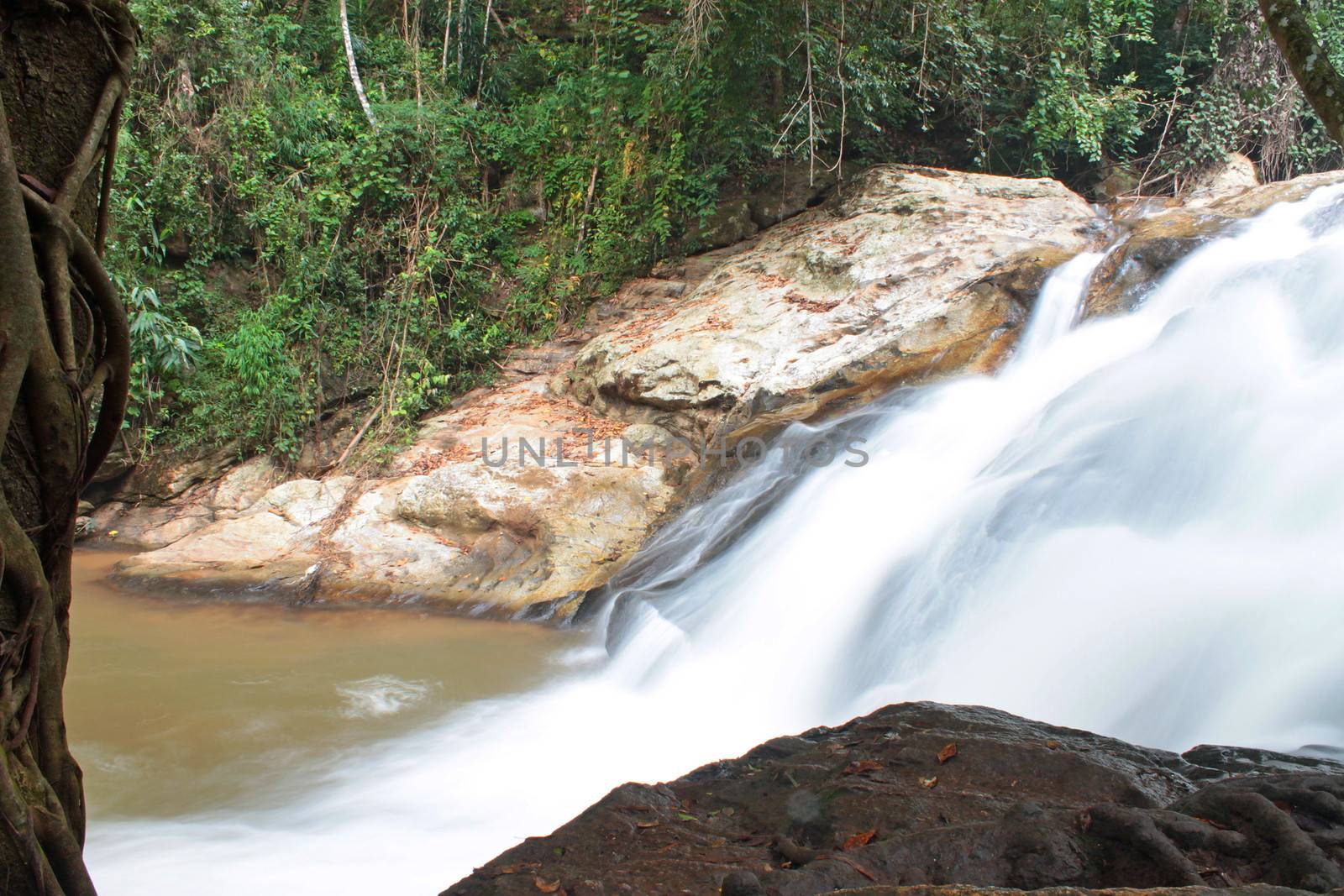 Waterfall in The forest at Chiang Mai , Thailand