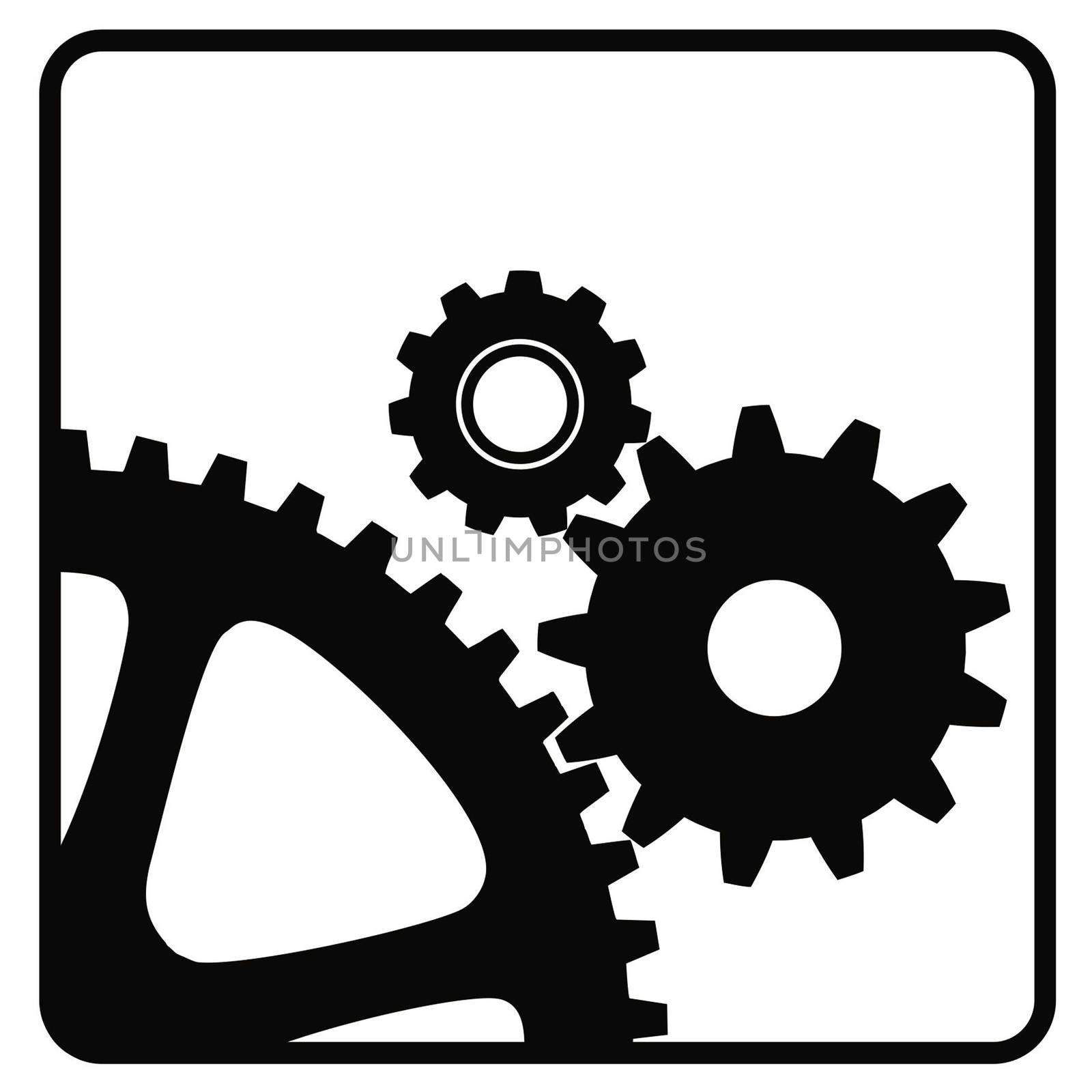 three mechanical wheels icon technology settings symbol