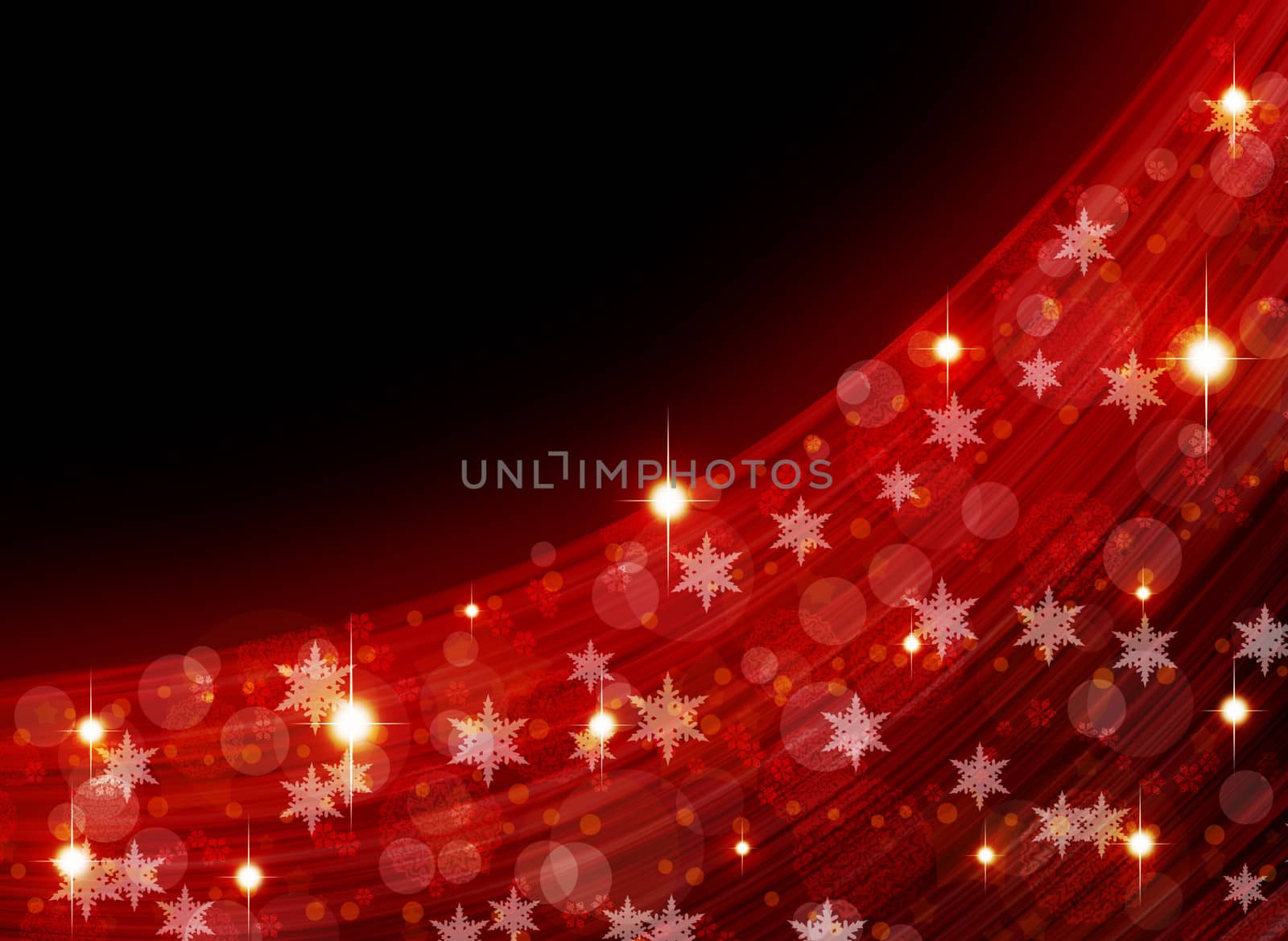 Christmas decoration. Abstract red snowflakes stream. Black background