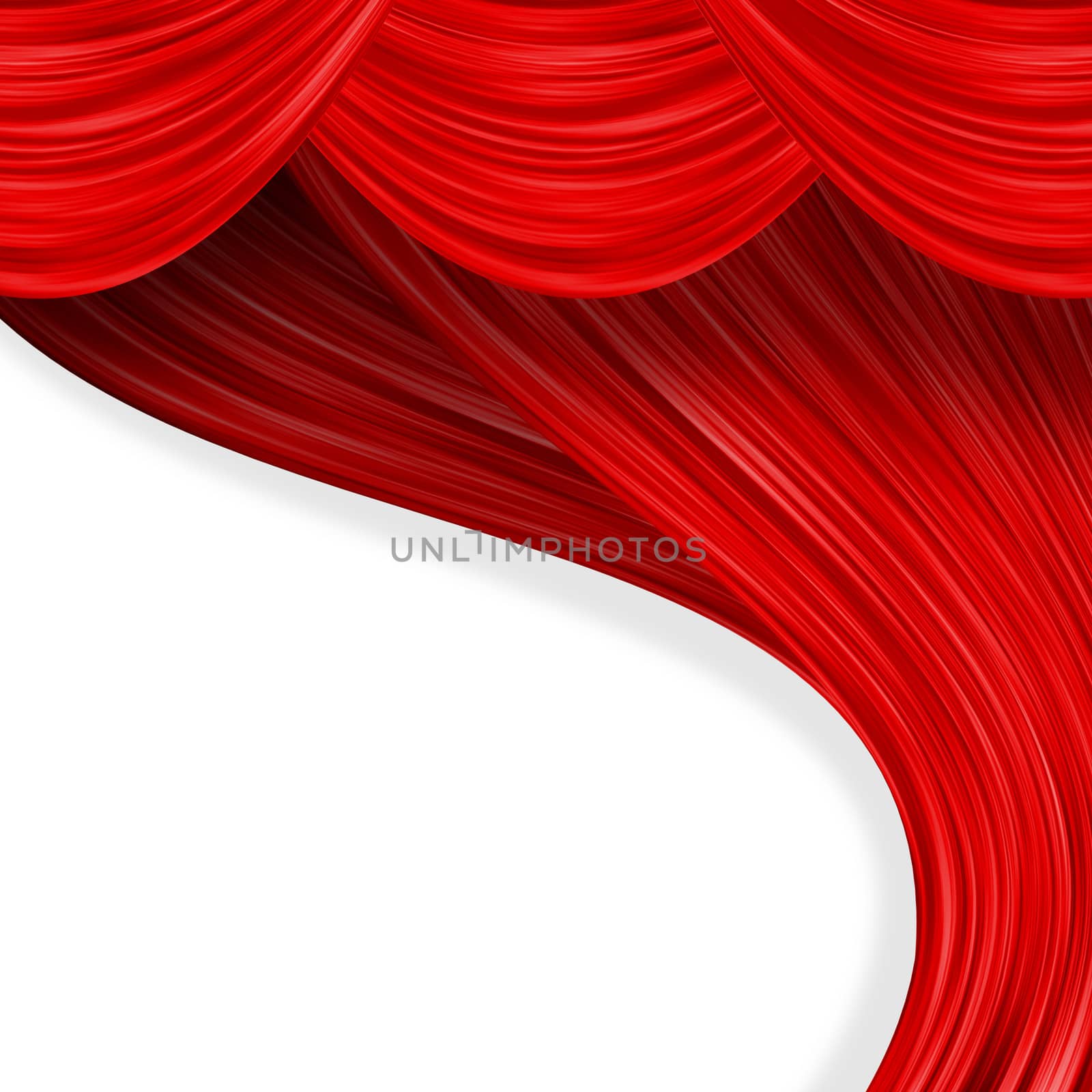 Open curtain. Red fabric on the white background