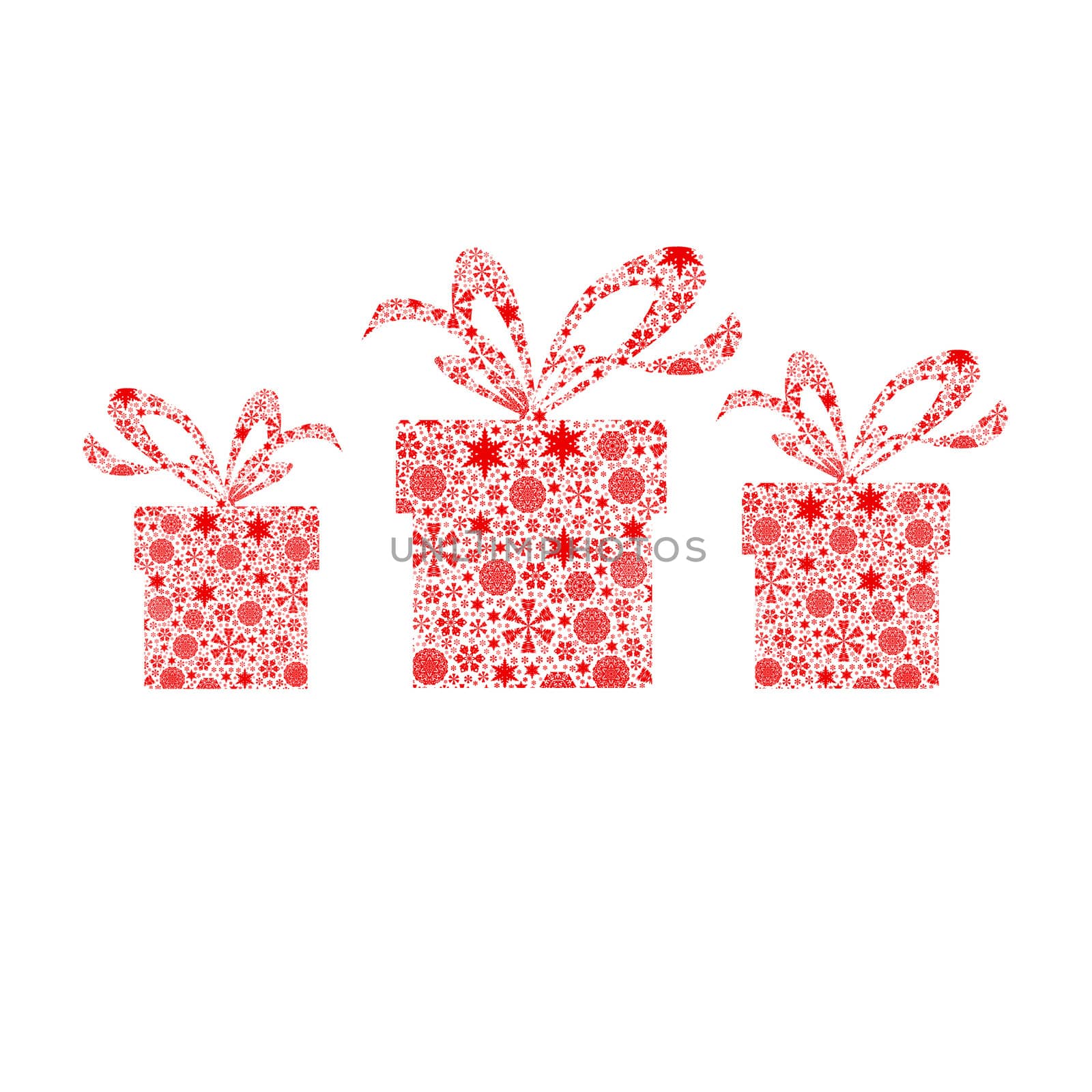 Silhouette gift box filled with snowflakes. Christmas card