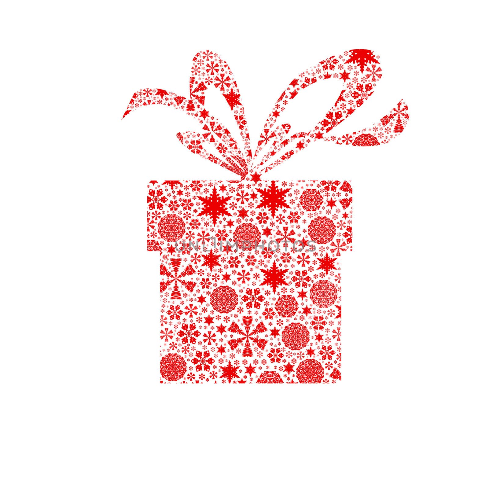 Silhouette gift box filled with snowflakes. Christmas card
