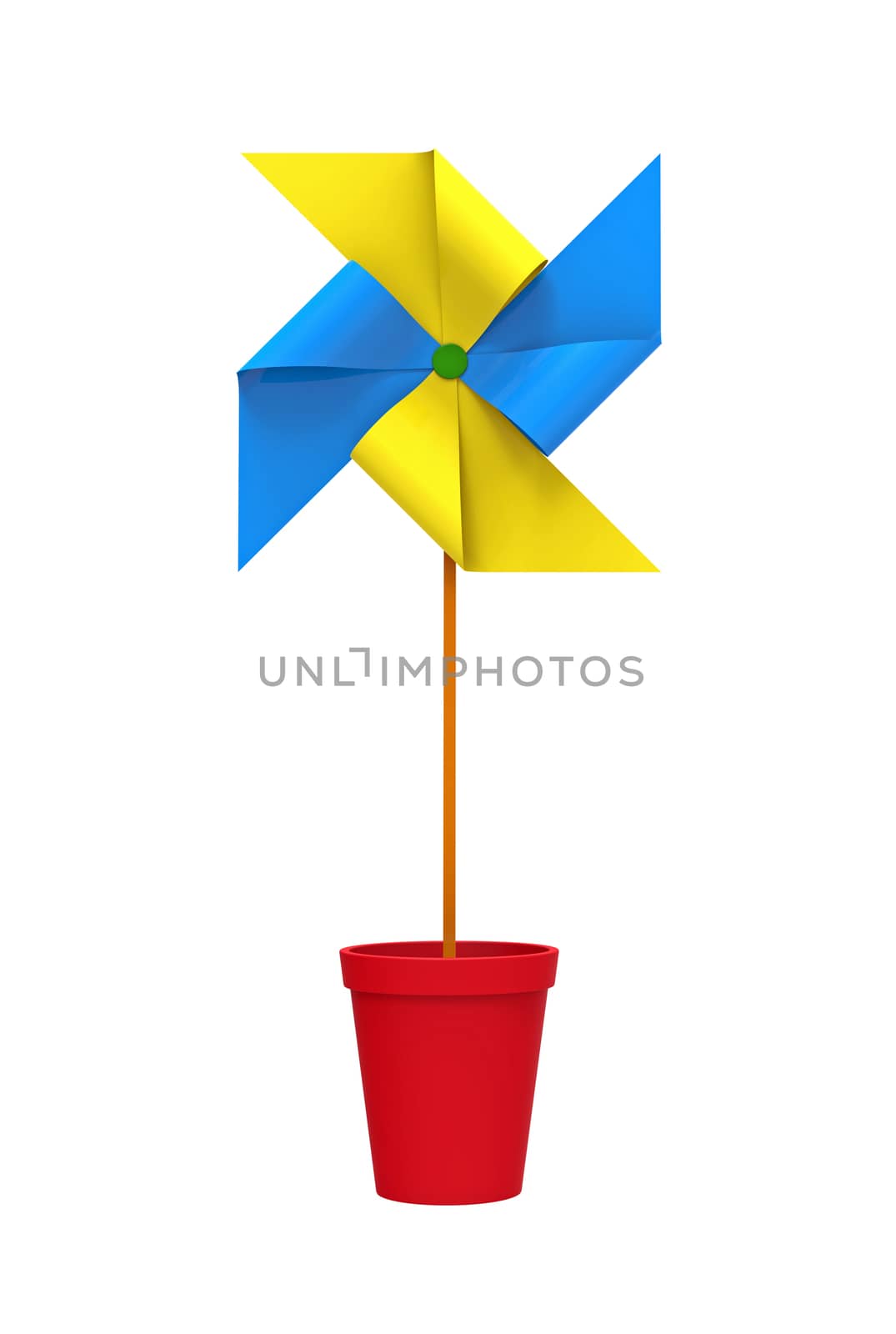 Colored Pinwheel in a Pot, isolated on white