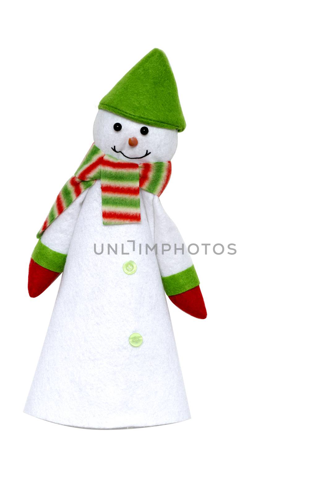 Smiling, kind snowman, soft toy for Christmas and New year