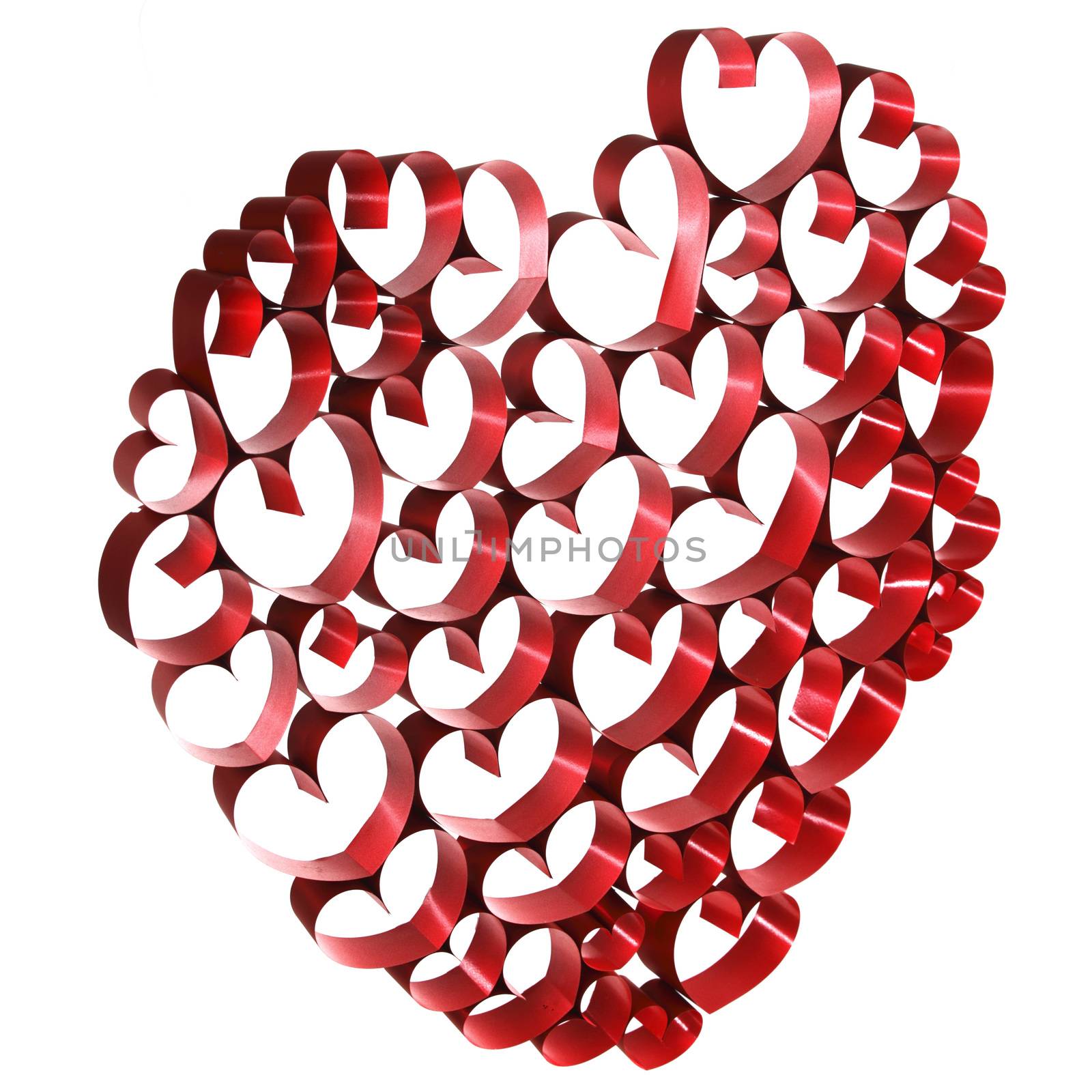 Abstract Red ribbon heart isolated on white background