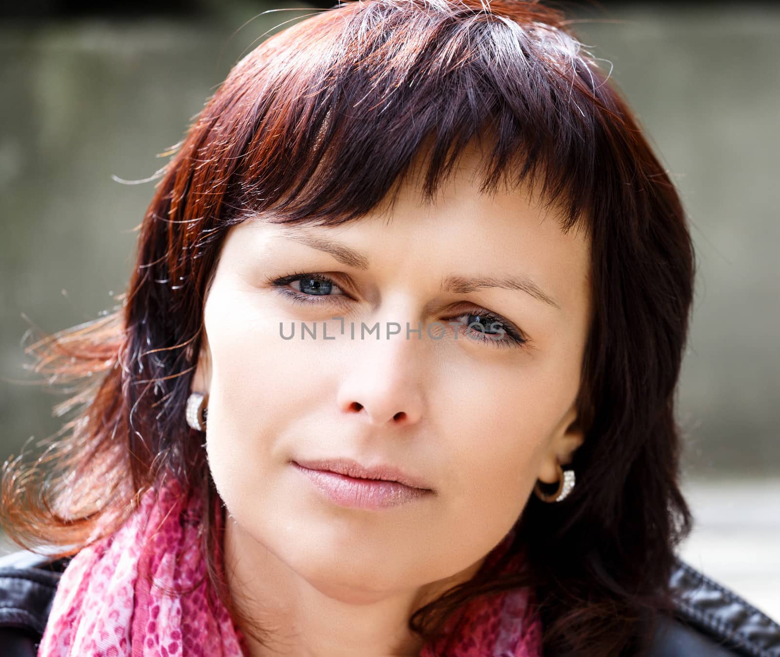 outdoor fashion Beauty Portrait of middle age woman, with everyday makeup