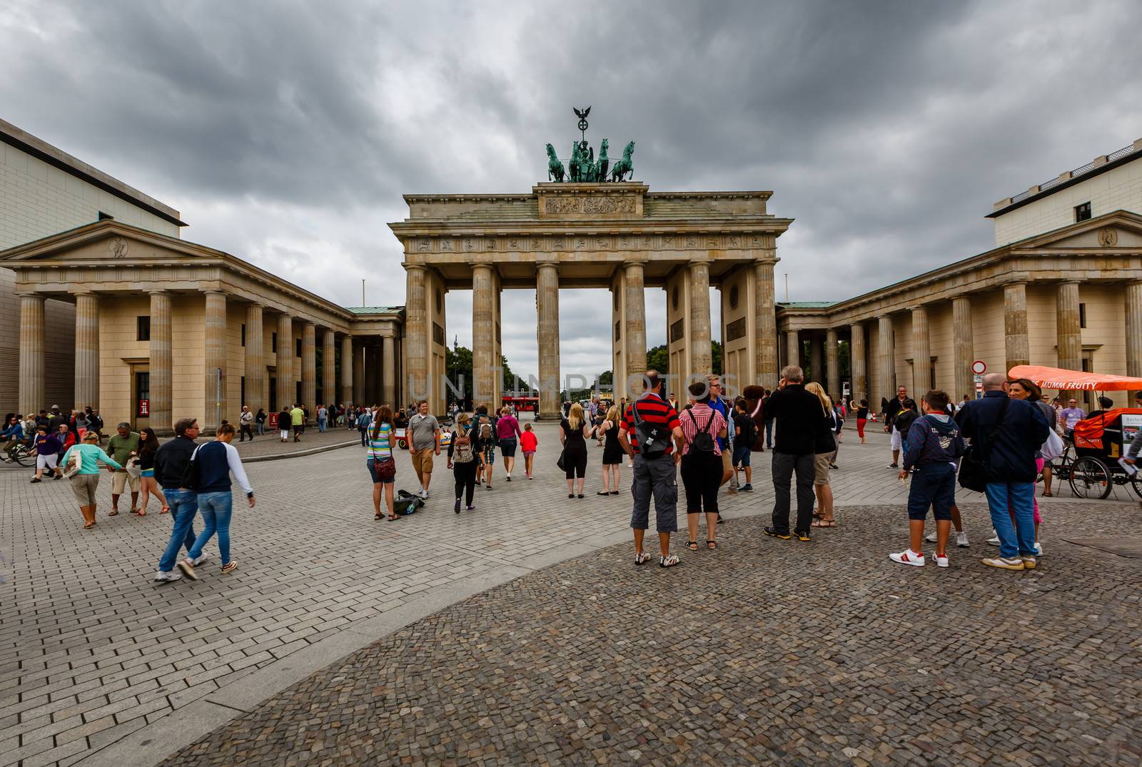 BERLIN, GERMANY - AUGUST 11: The Brandenburger Tor (Brandenburg Gate) is the ancient gateway to Berlin on August 11, 2013. It was rebuilt in the late 18th century as a neoclassical triumphal arch.