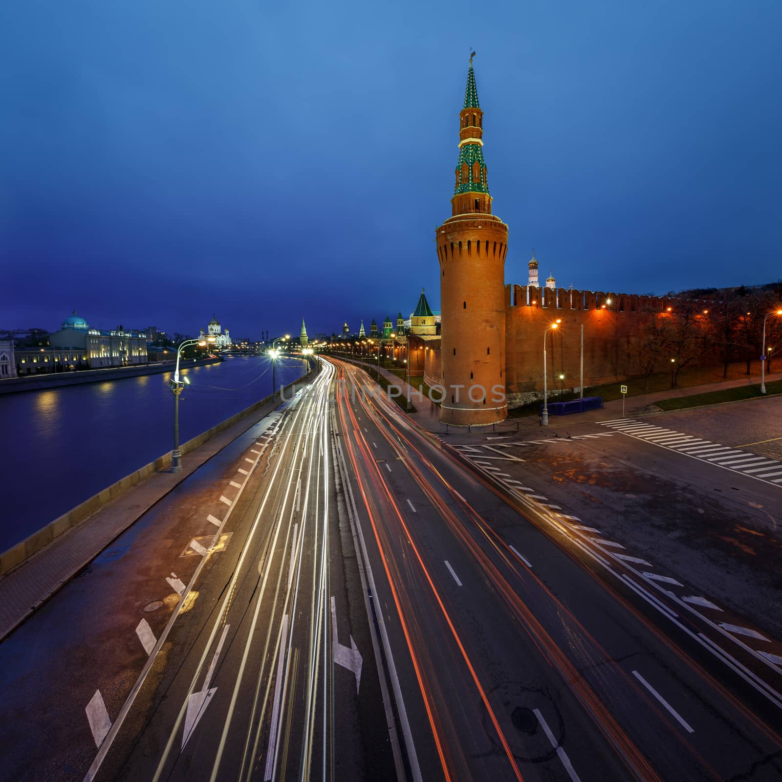 Beklemishevskaya Tower and Moscow Kremlin Embankment at Dusk, Ru by anshar