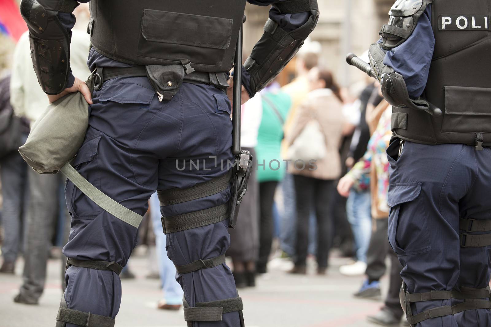 Police officers with gear on duty