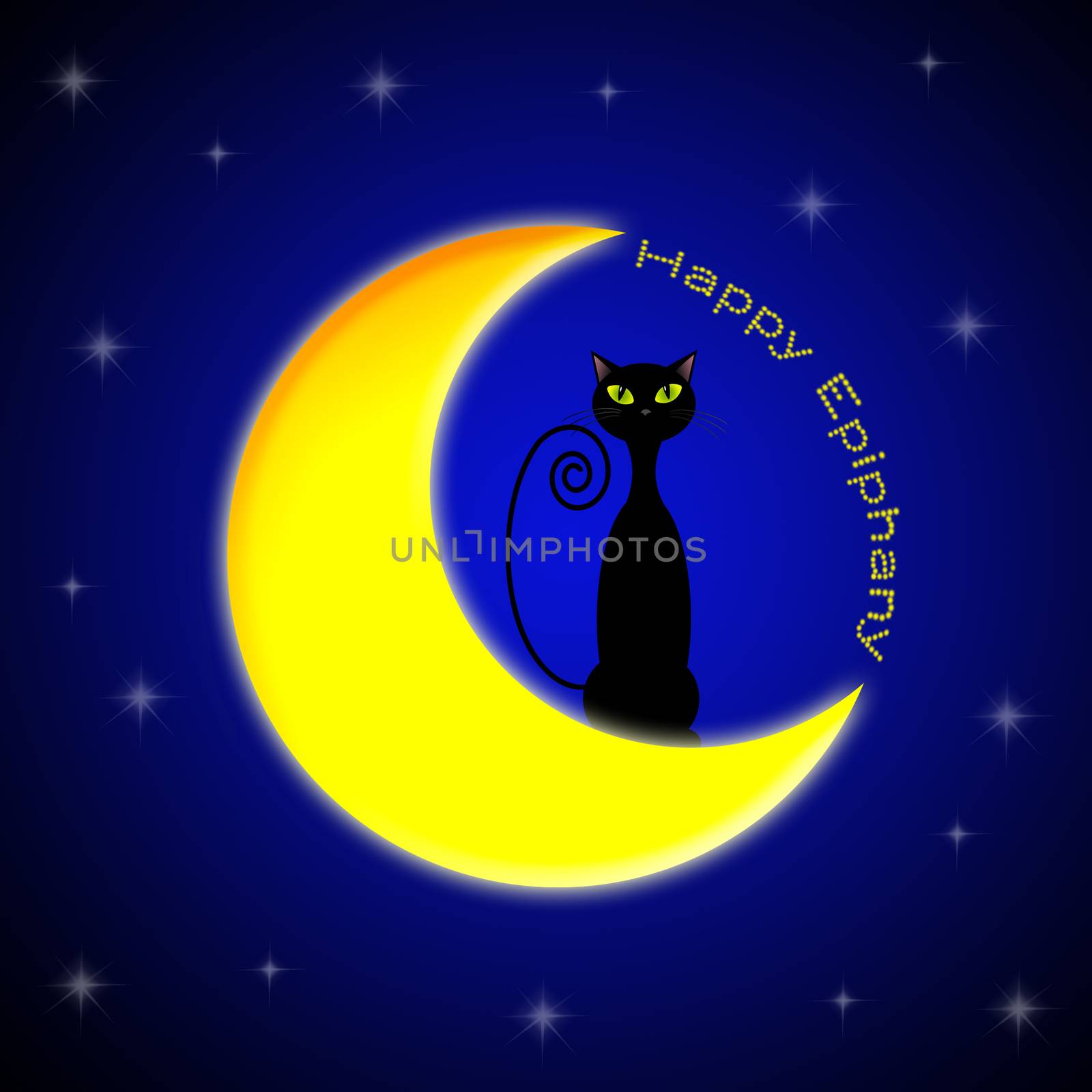cat on the moon for Happy Epiphany