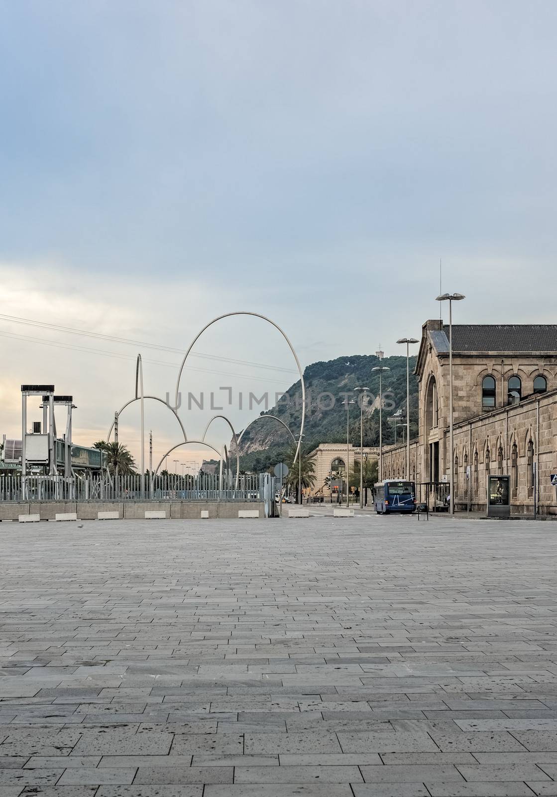 Barcelona, Spain - November 11, 2013: View at Olympic rings in front of Port in Barcelona, Spain.