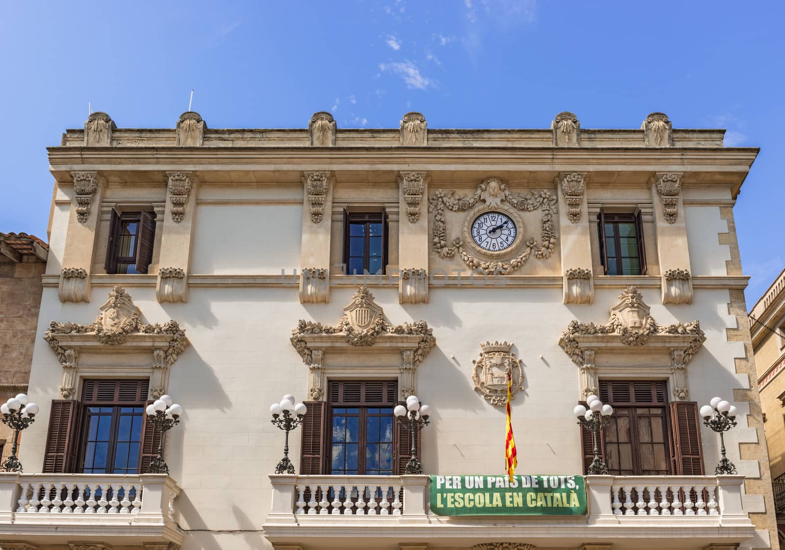 Vilafranca, Spain - September 12, 2013: Casa De La Vila in Vilafranca del Penedes near Barcelona, Spain. Old historical building in main square in town.