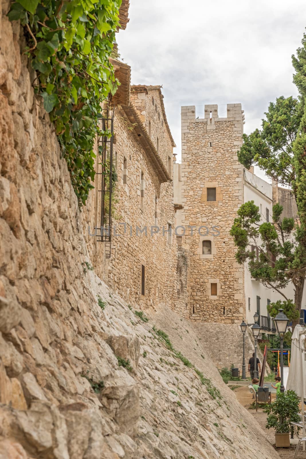 Sitges, Spain - September 28, 2013: View at old medieval houses in Sitges, Spain