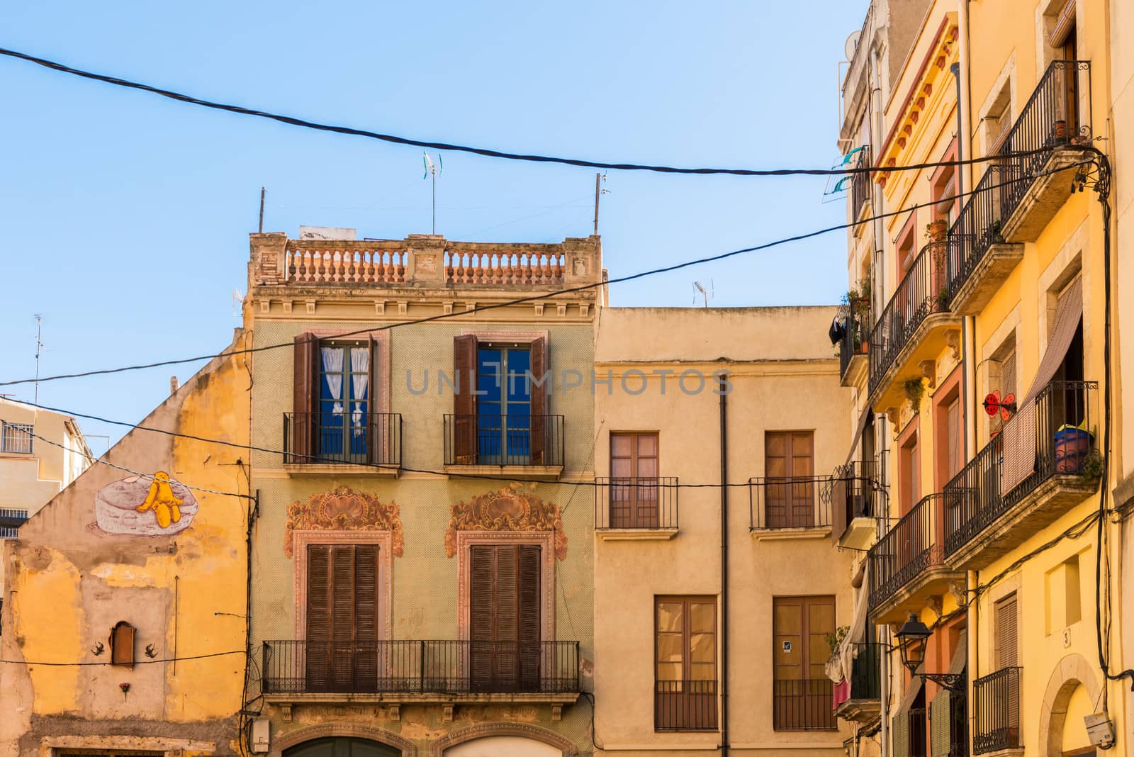 View on old houses in Tarragona, Spain. The old part of town is UNESCO World Heritage Site.