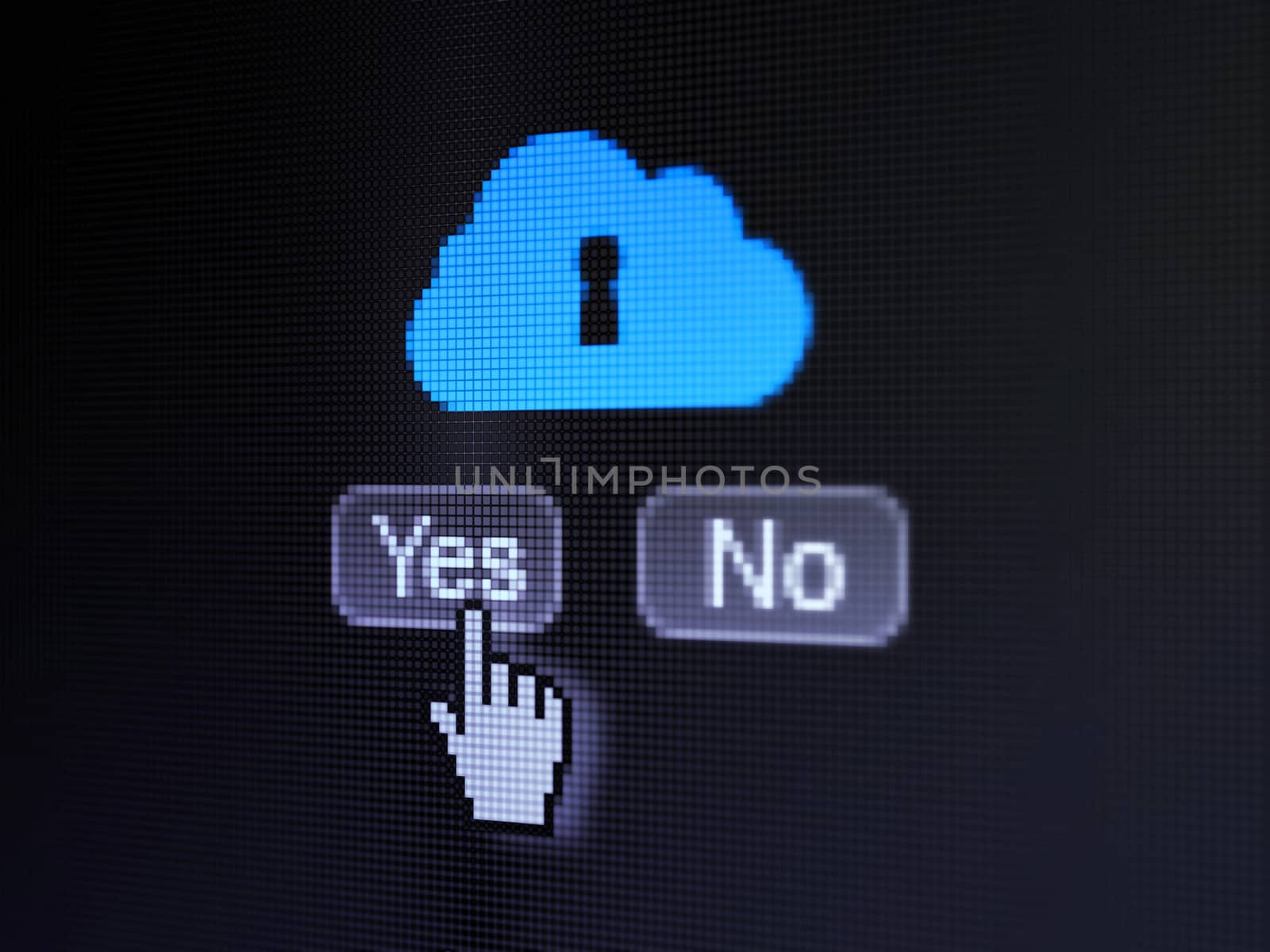 Cloud networking concept: Cloud With Keyhole on digital computer screen by maxkabakov