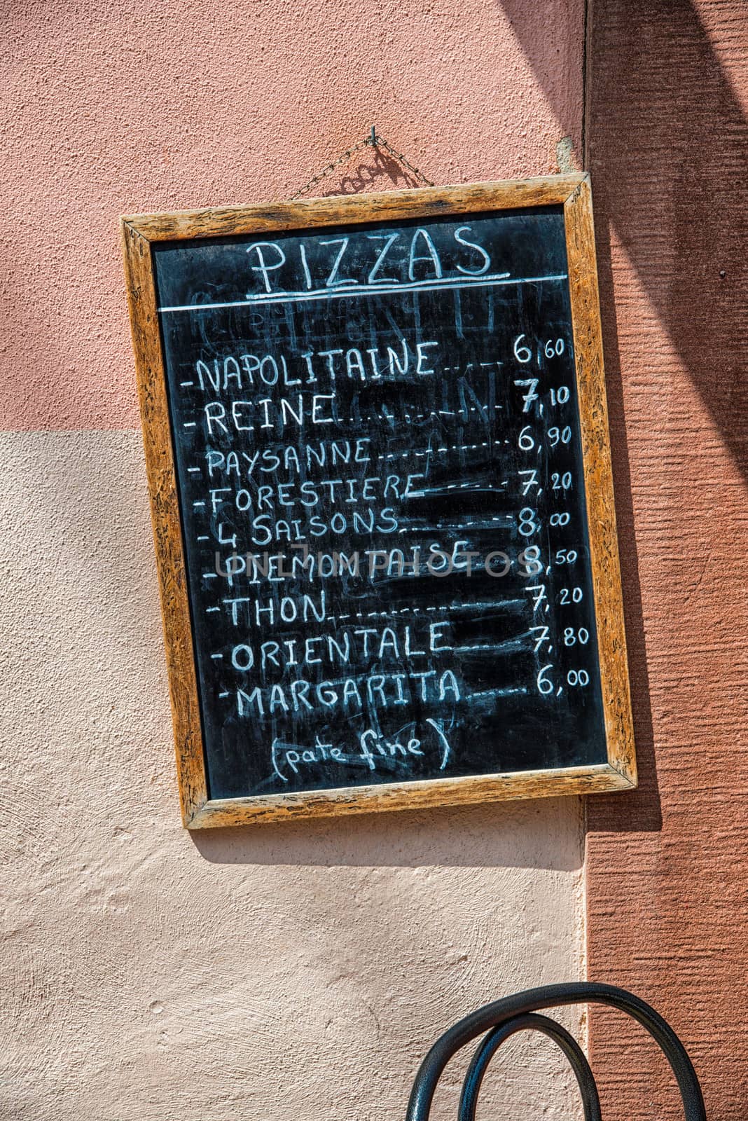 hand written chalk pizza sign, France by rongreer