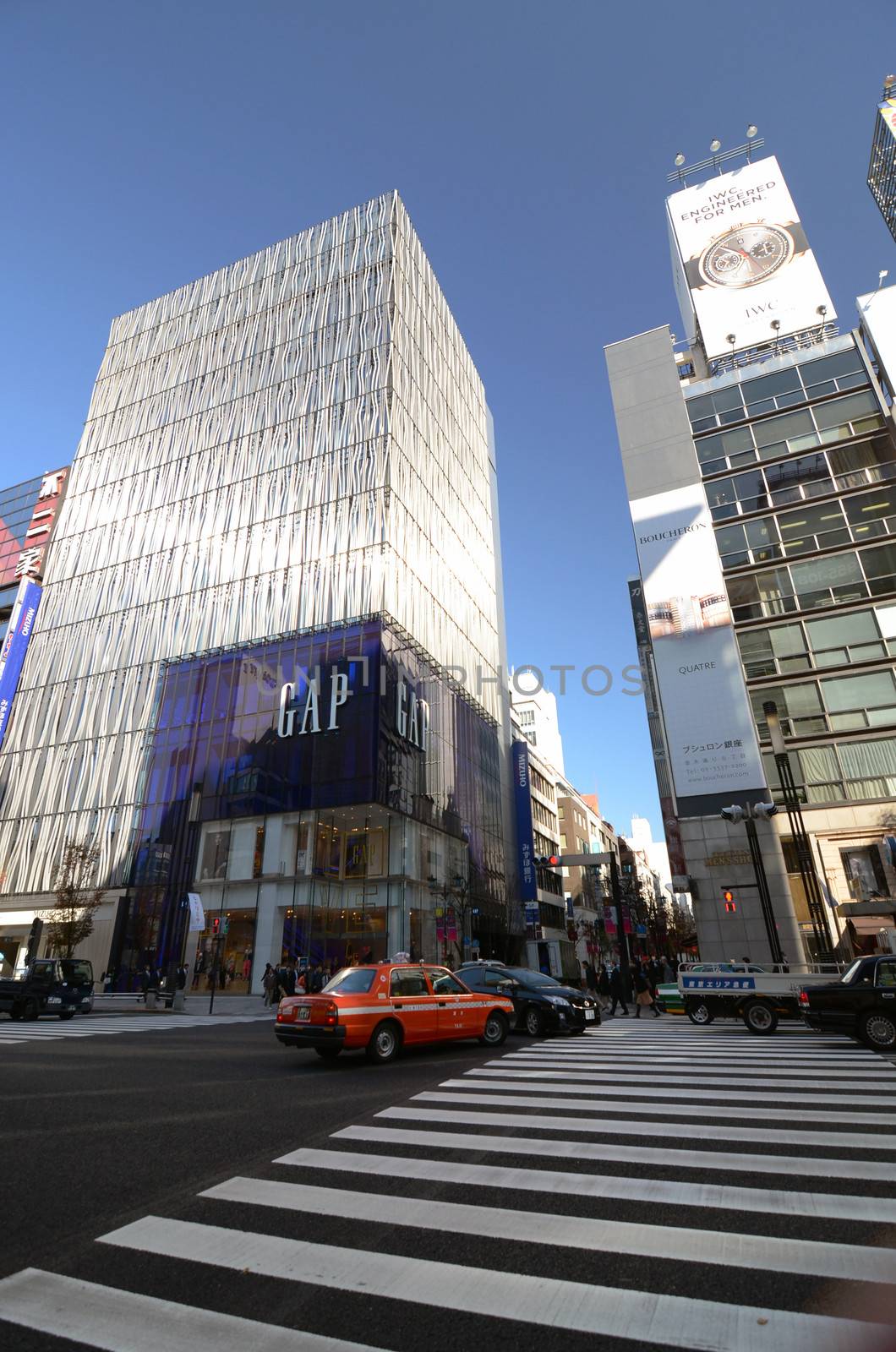 GINZA, JAPAN - NOV 26 : Modern building in Ginza area on November 26, 2013 in Tokyo. Ginza shopping area. The popular tourist spot in Tokyo. 