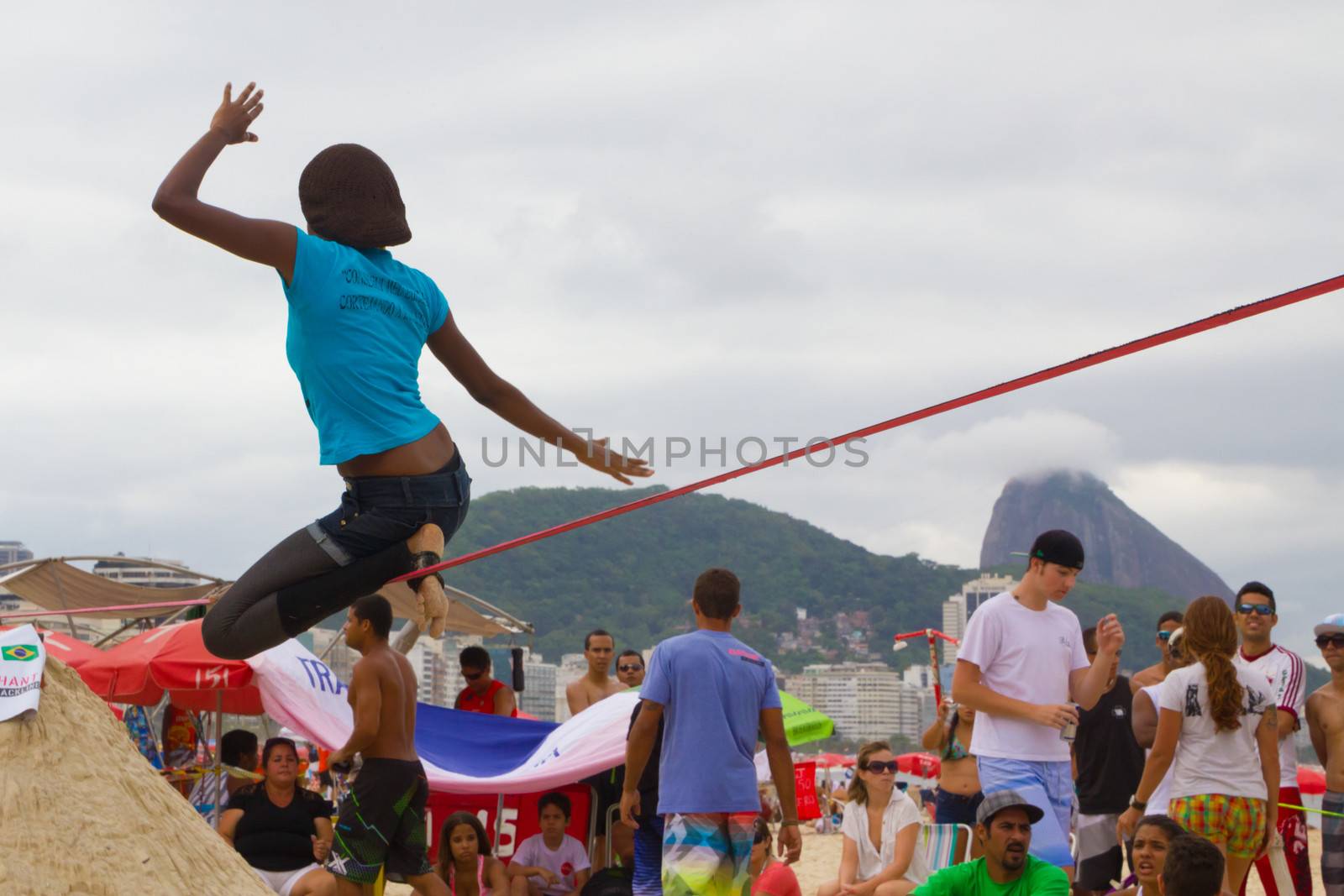 Slackline on Copacabana beach, Rio de Janeiro, Brazil. by kasto