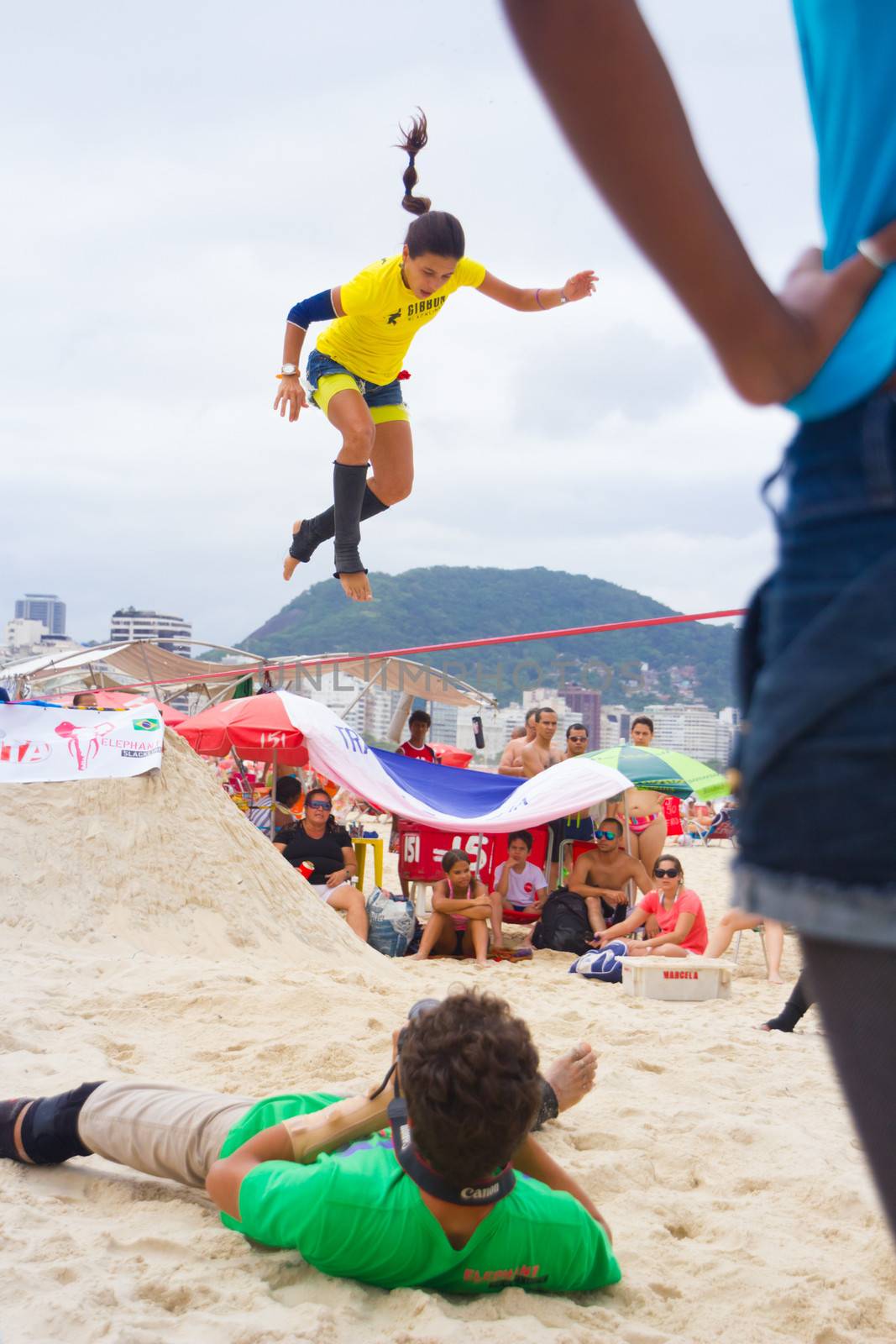 Slackline on Copacabana beach, Rio de Janeiro, Brazil. by kasto