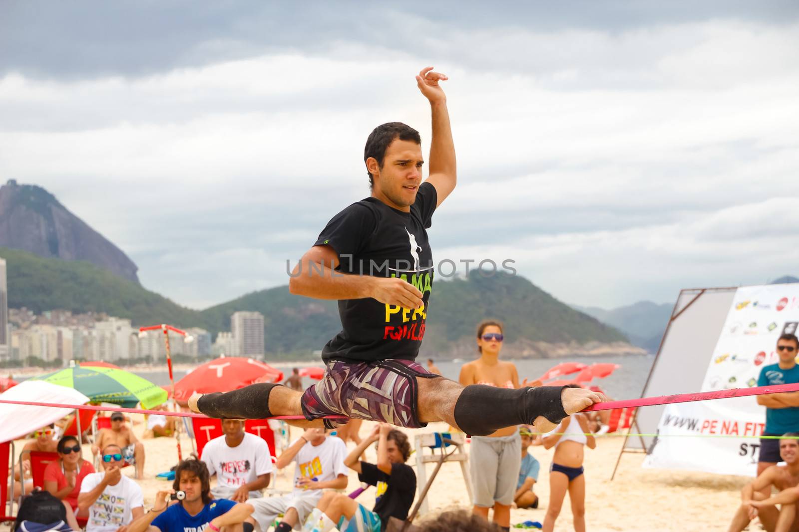 Slackline on Copacabana beach, Rio de Janeiro, Brazil. by kasto