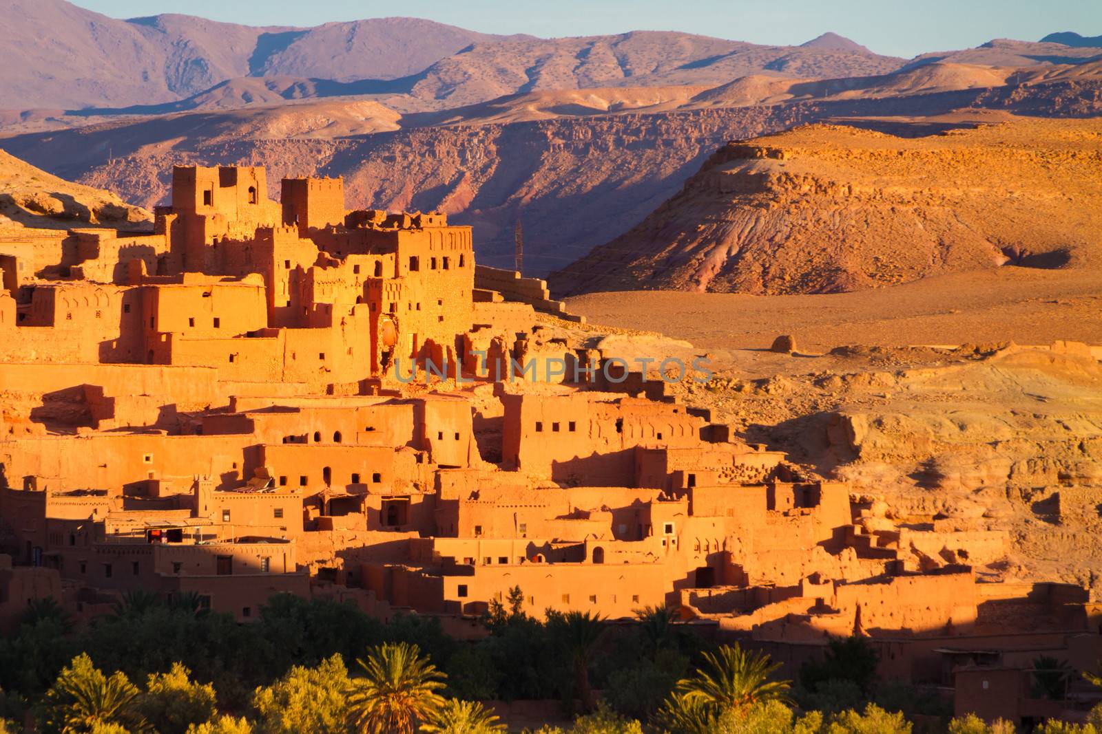 Ait Benhaddou,fortified city, kasbah or ksar, along the former caravan route between Sahara and Marrakesh in present day Morocco. It is situated in Souss Massa Draa on a hill along the Ounila River.